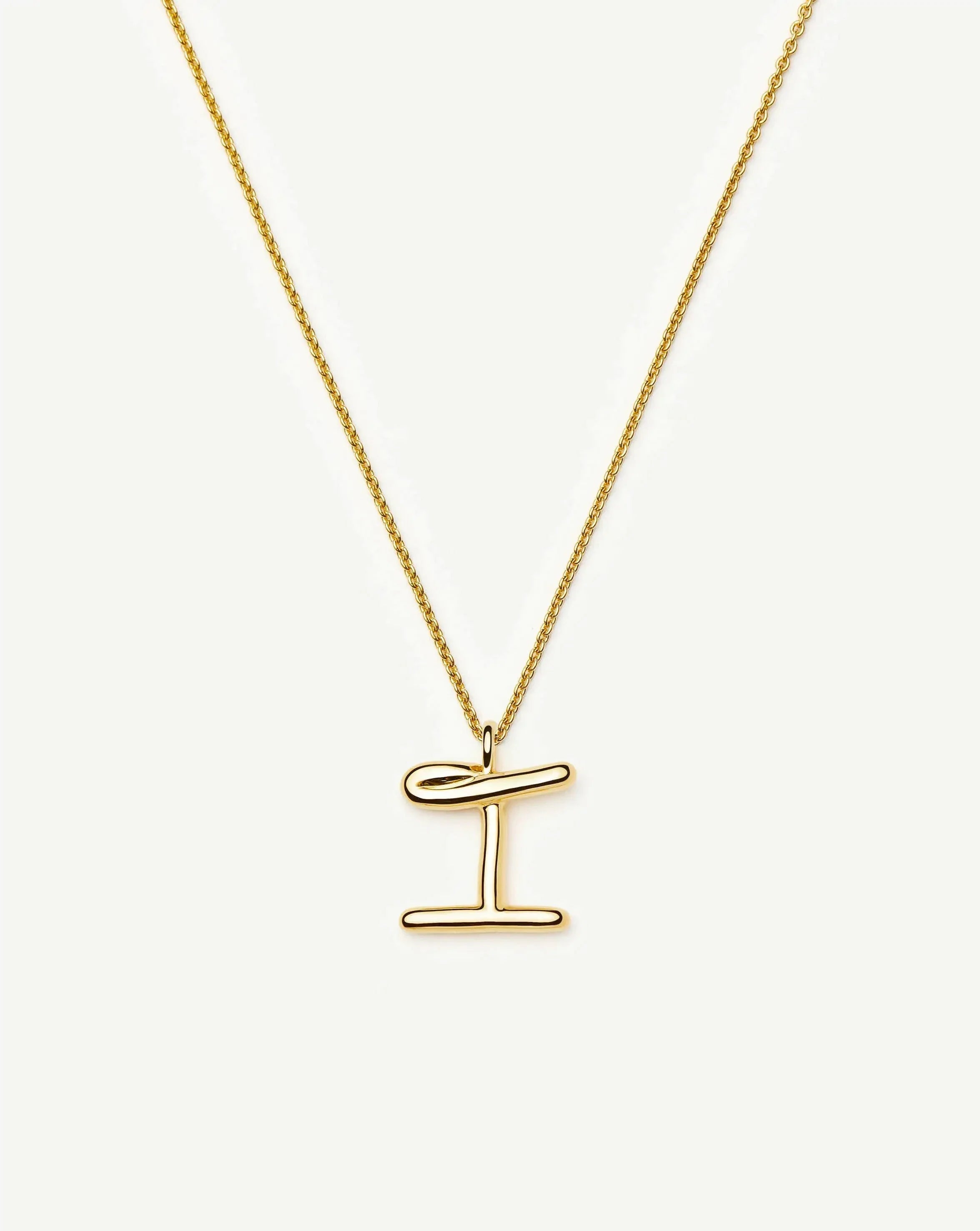 Curly Molten Initial Pendant Necklace - I | 18ct Gold Vermeil