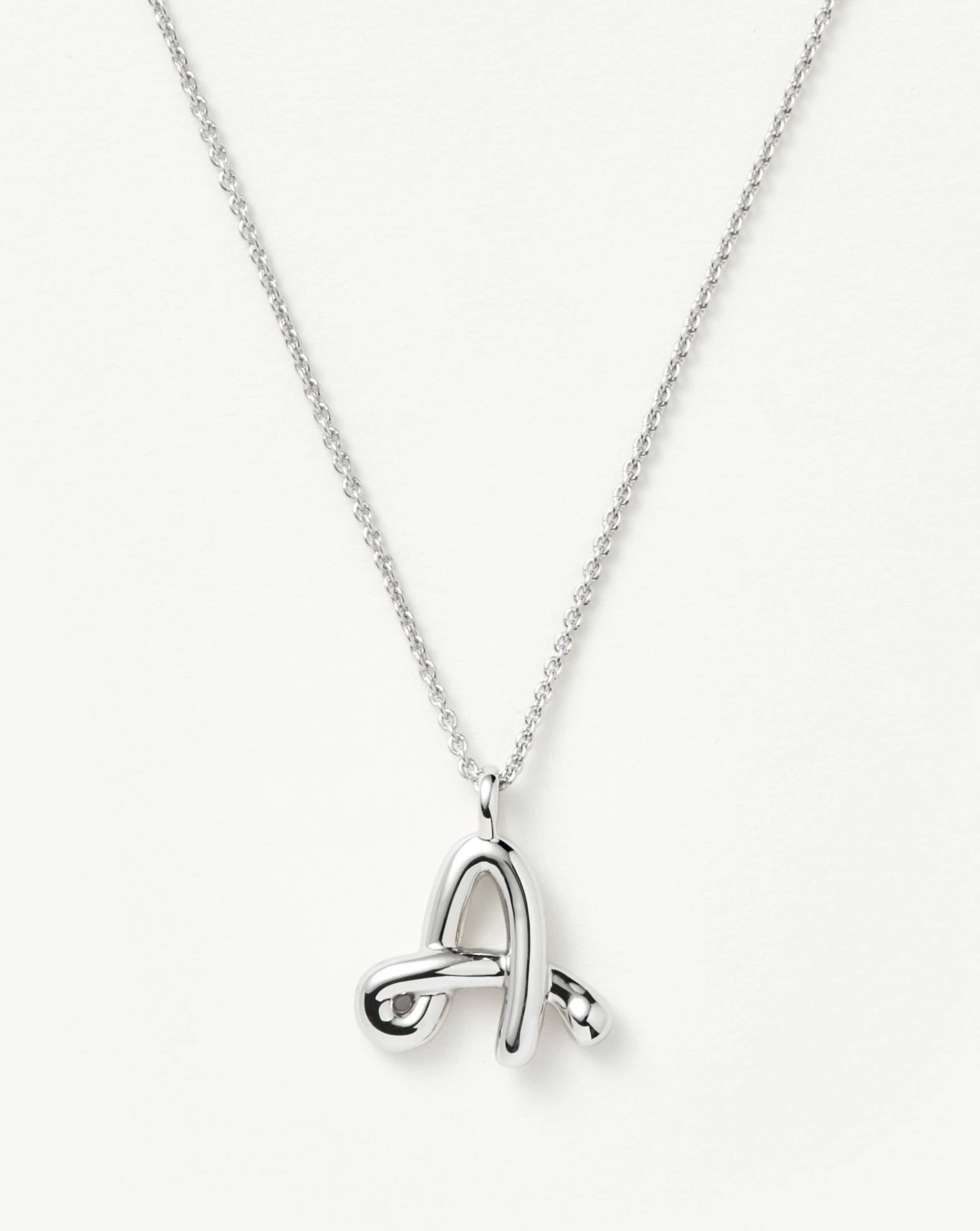 Curly Molten Initial Pendant Necklace - A | Sterling Silver