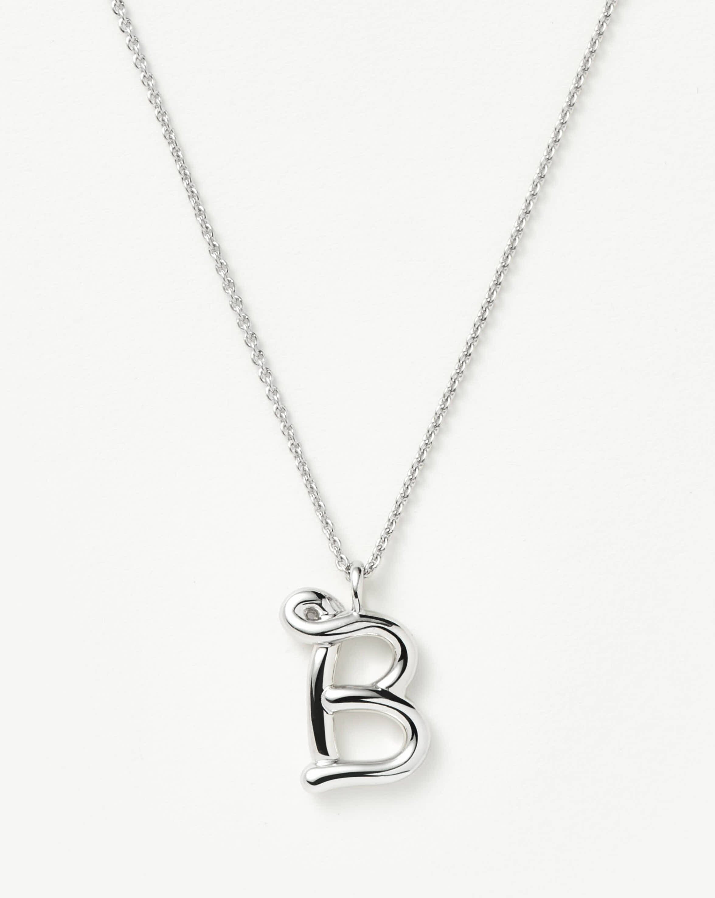 Curly Molten Initial Pendant Necklace - B | Sterling Silver
