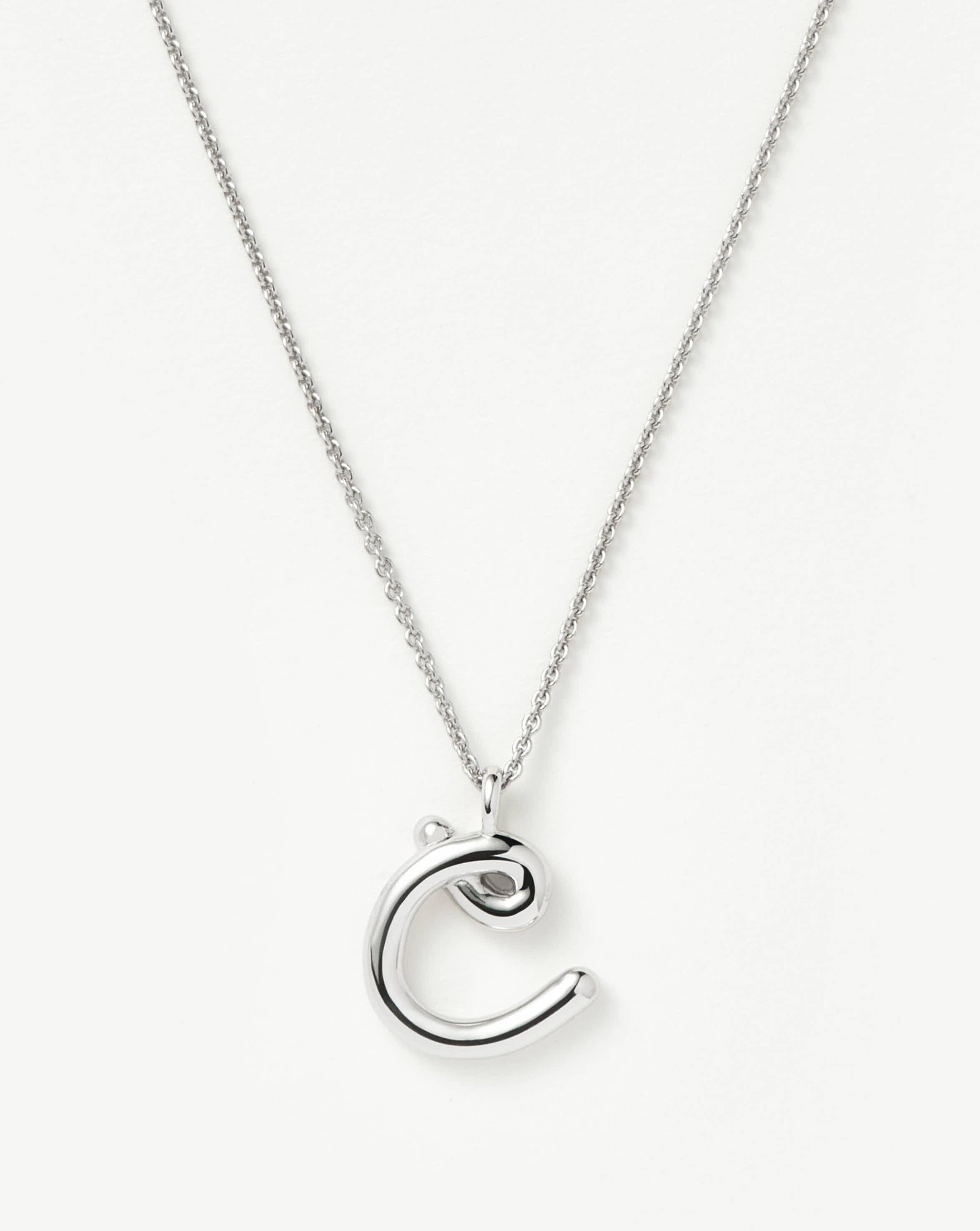 Curly Molten Initial Pendant Necklace - C | Sterling Silver