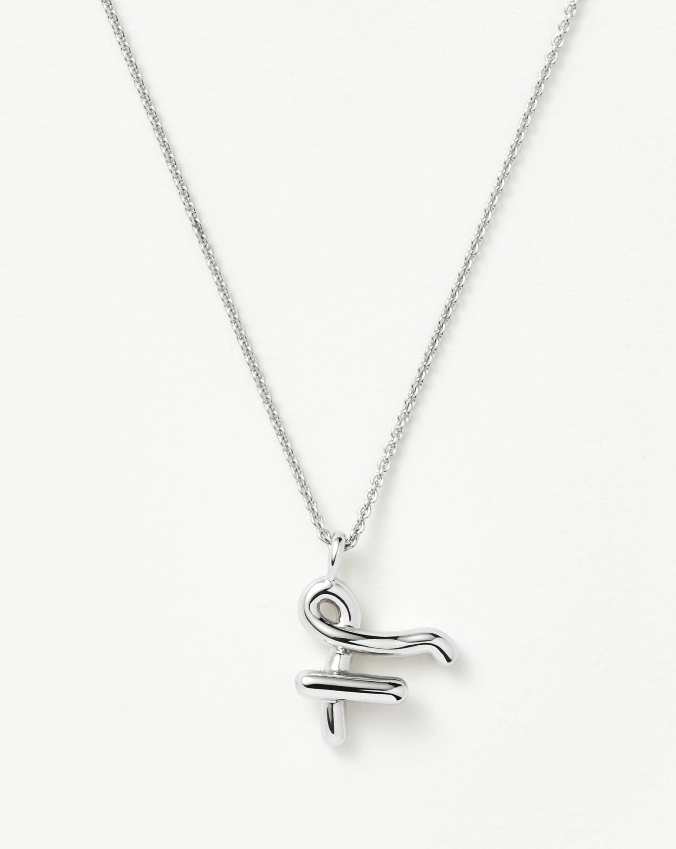 Curly Molten Initial Pendant Necklace - F | Sterling Silver
