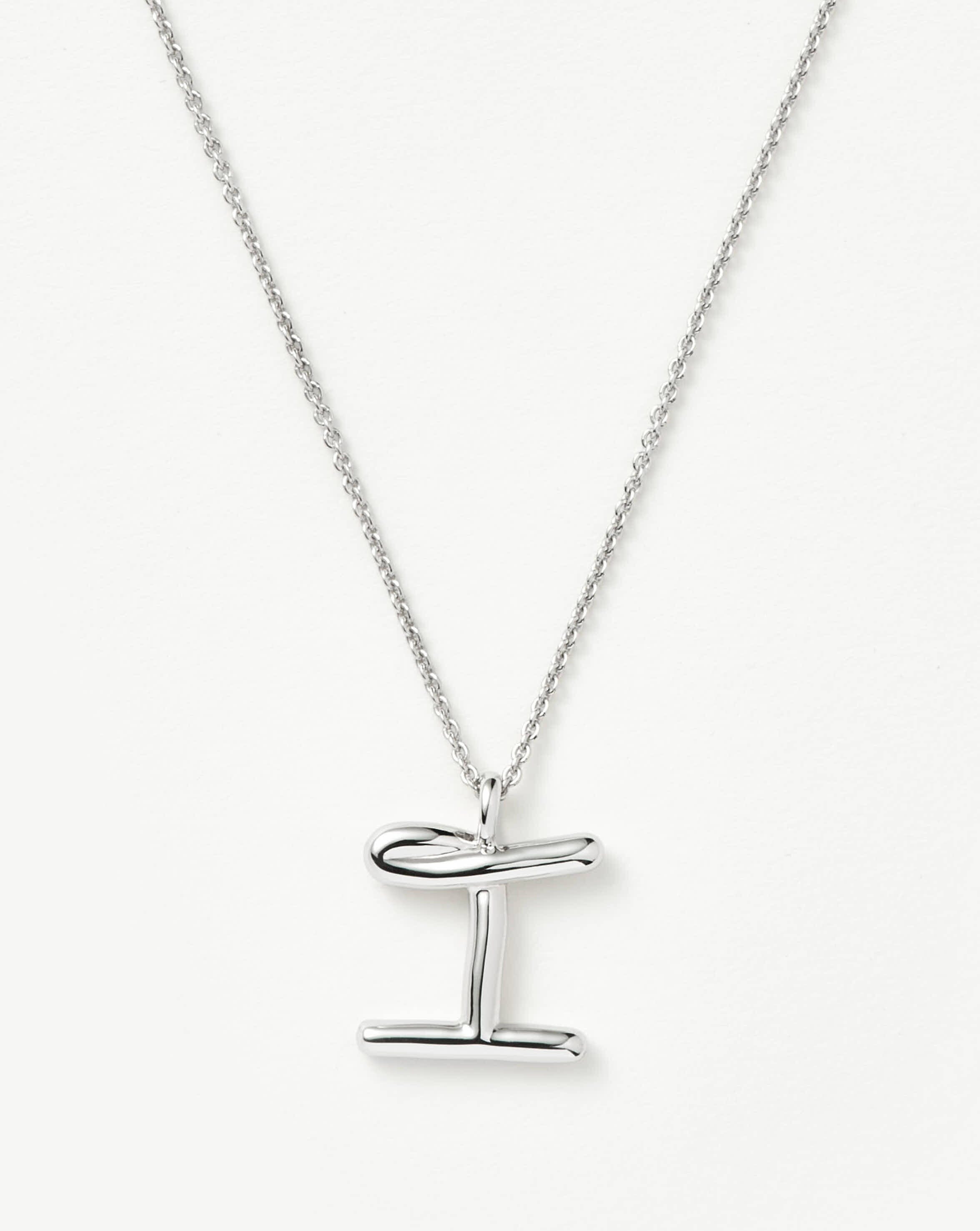 Curly Molten Initial Pendant Necklace - I | Sterling Silver