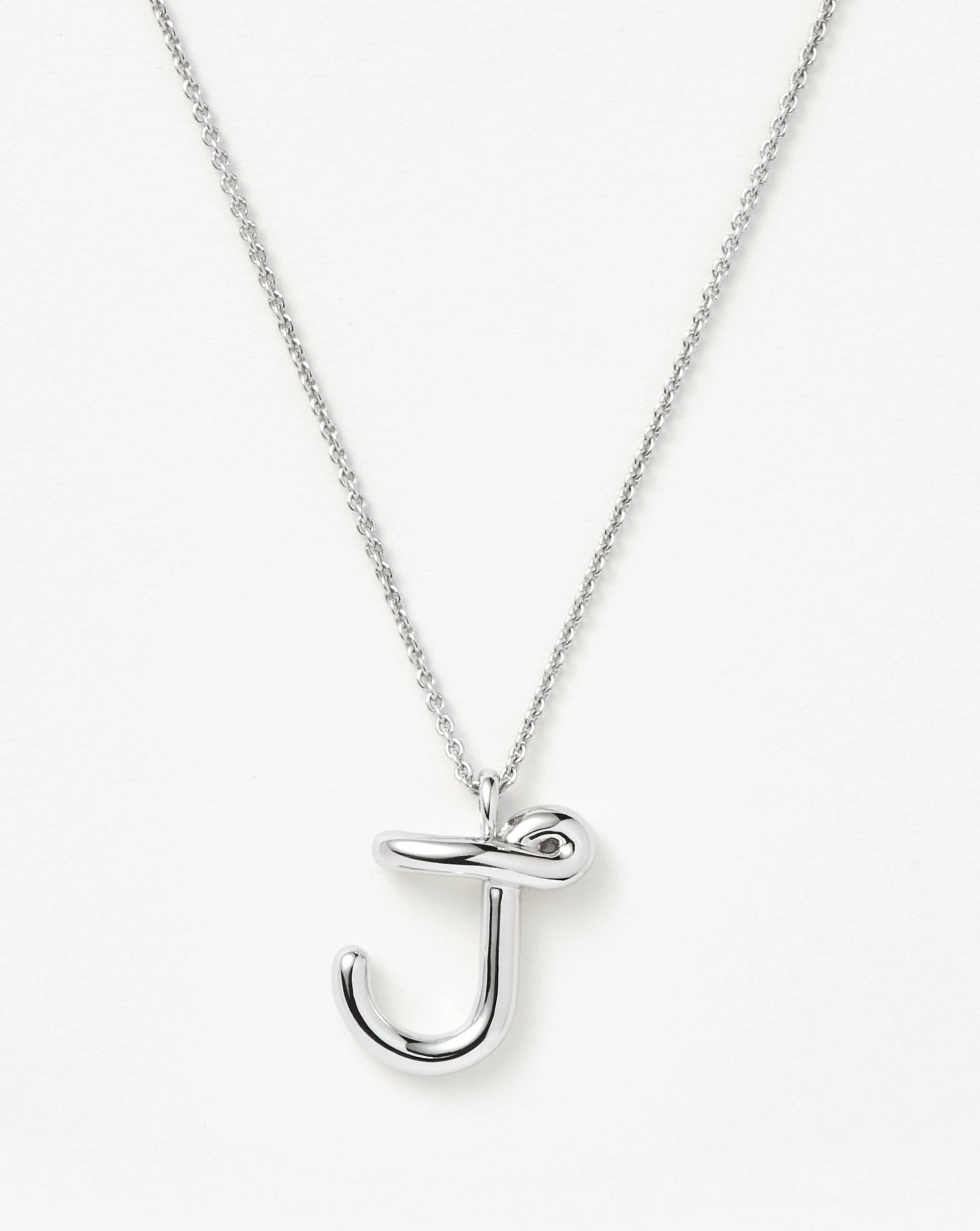 Curly Molten Initial Pendant Necklace - J | Sterling Silver