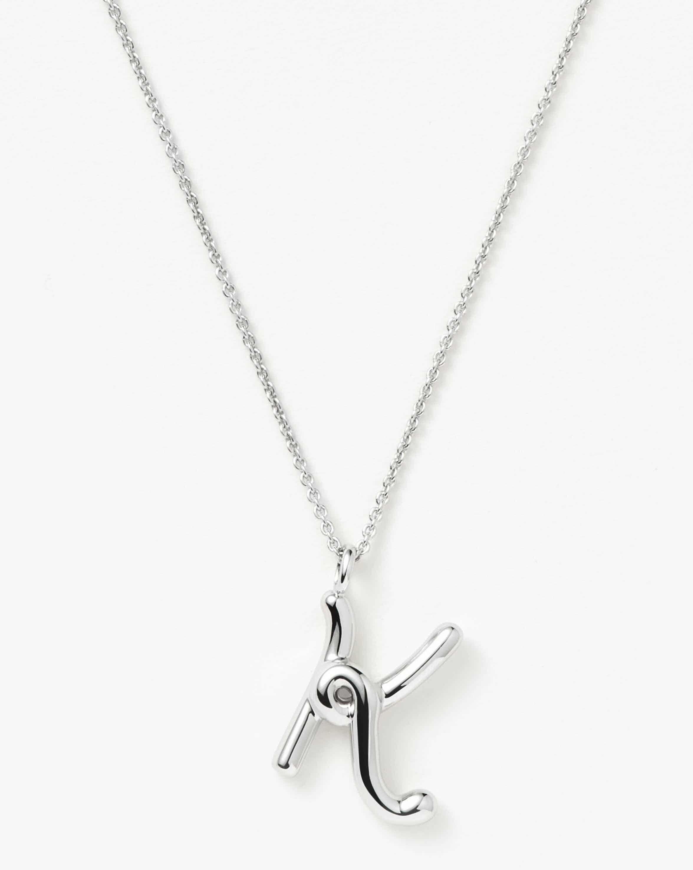 Curly Molten Initial Pendant Necklace - K | Sterling Silver