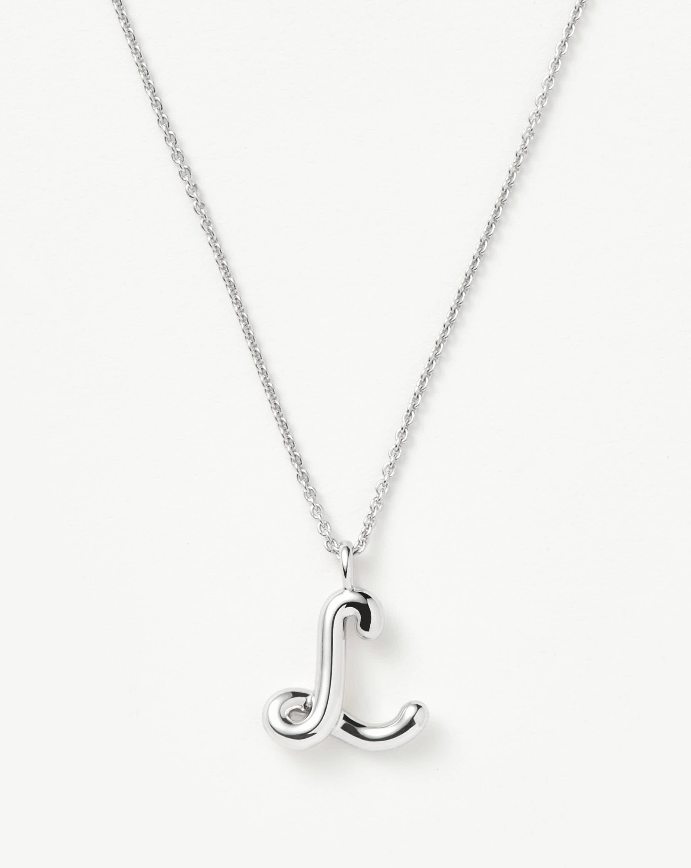 Curly Molten Initial Pendant Necklace - L | Sterling Silver