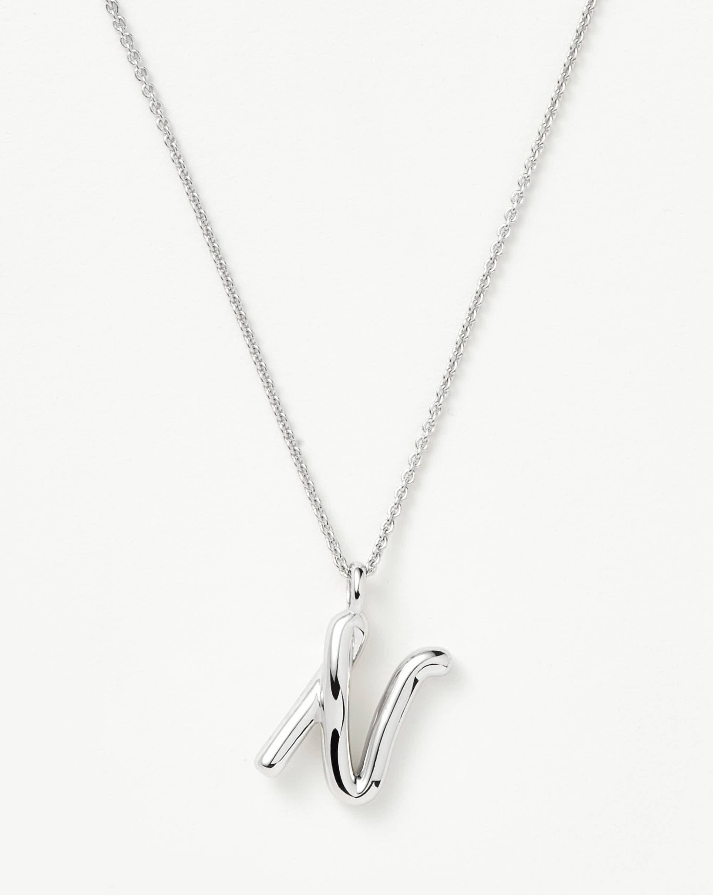 Curly Molten Initial Pendant Necklace - N | Sterling Silver