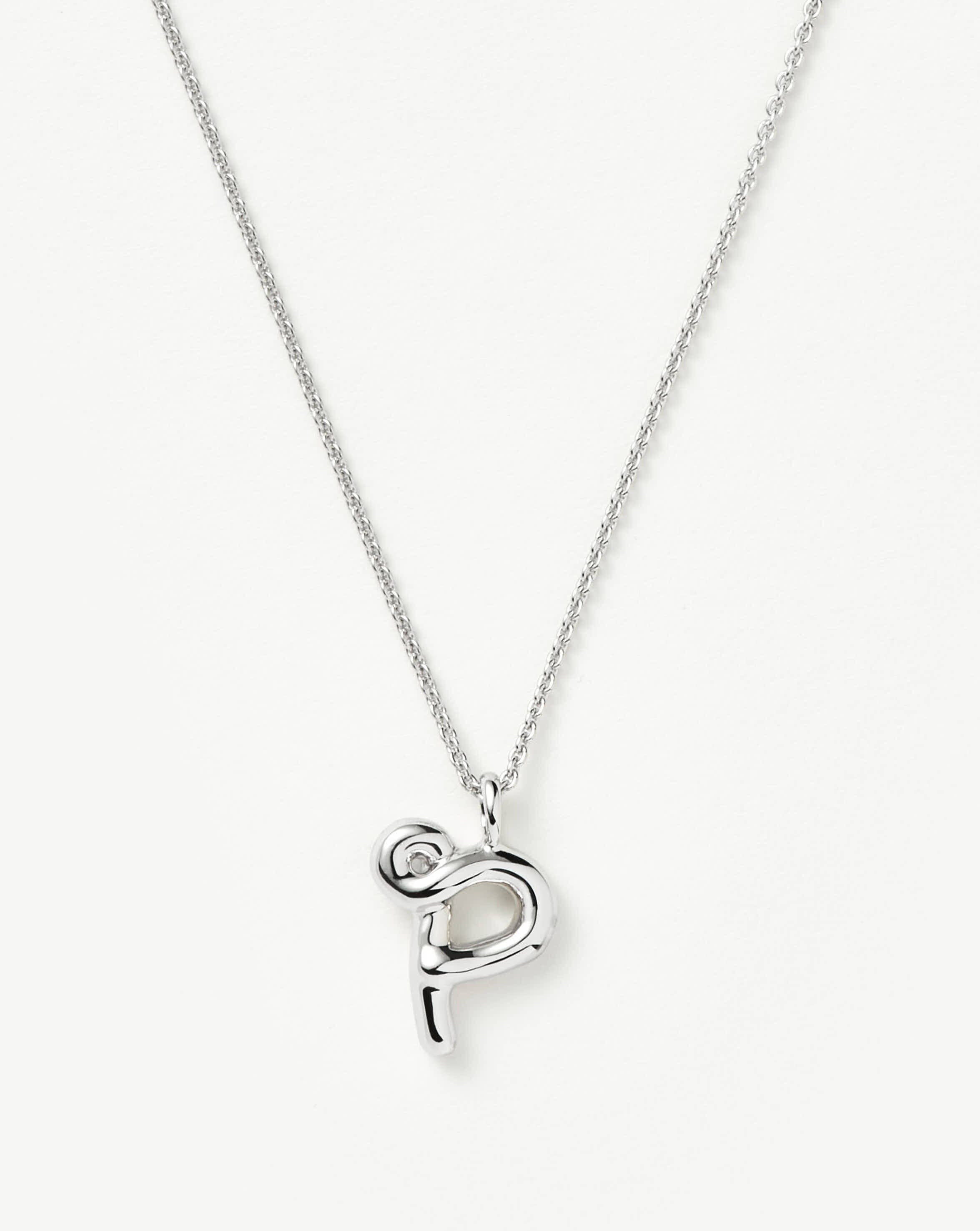 Curly Molten Initial Pendant Necklace - P | Sterling Silver