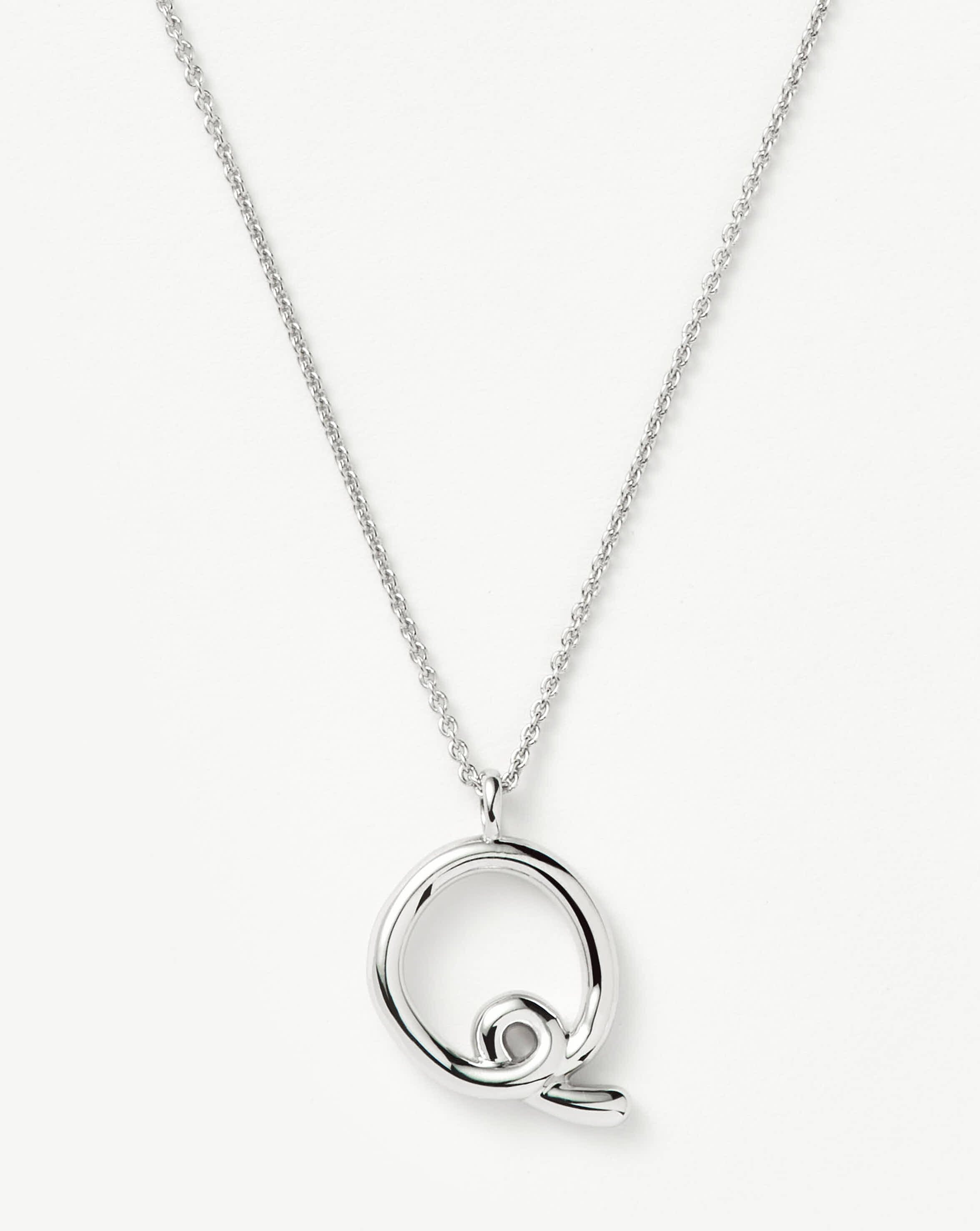 Curly Molten Initial Pendant Necklace - Q | Sterling Silver