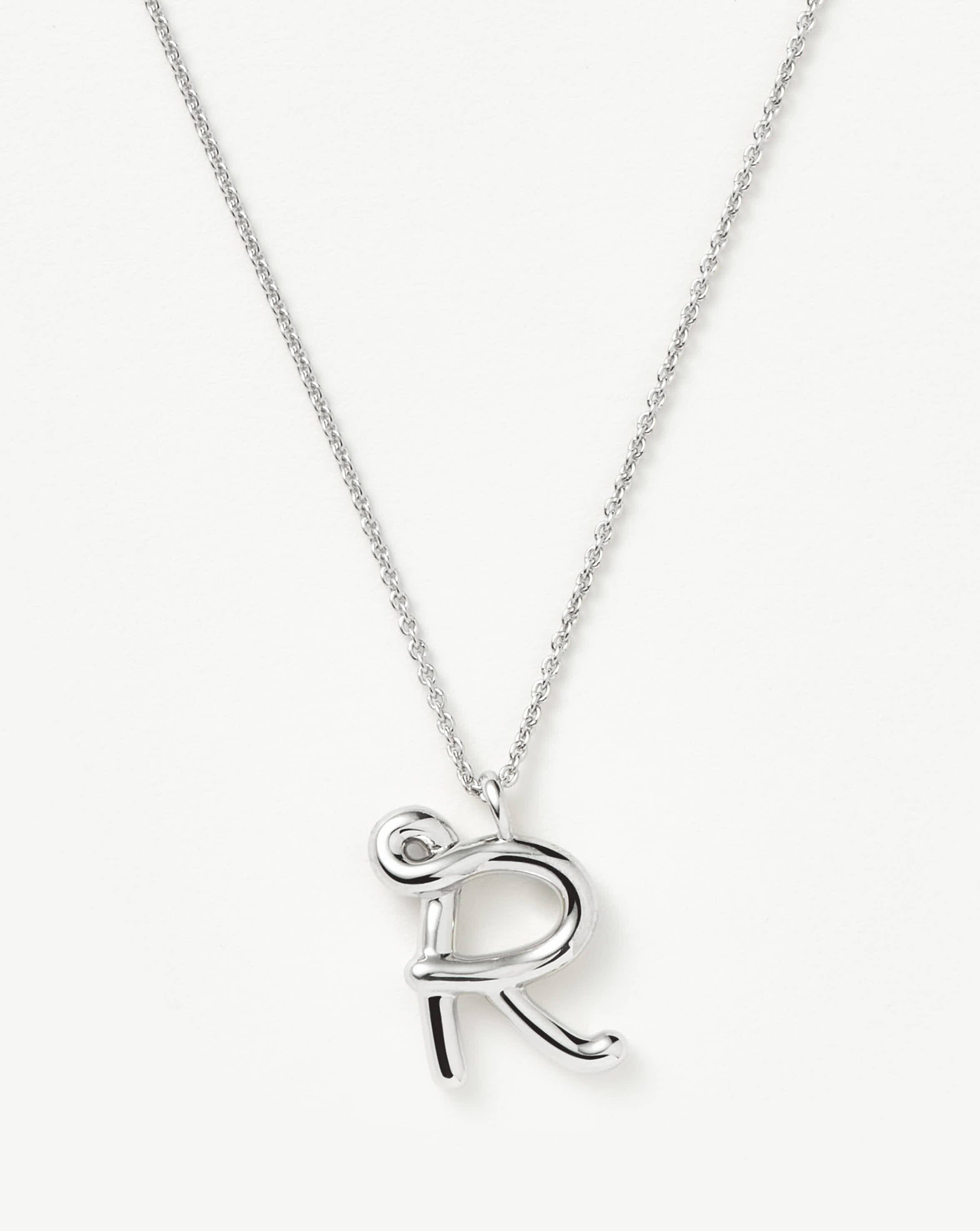 Curly Molten Initial Pendant Necklace - R | Sterling Silver