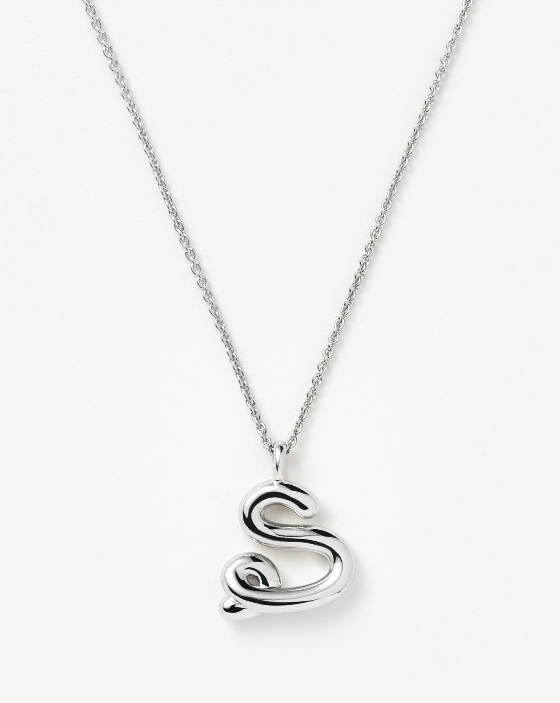 Curly Molten Initial Pendant Necklace - S | Sterling Silver