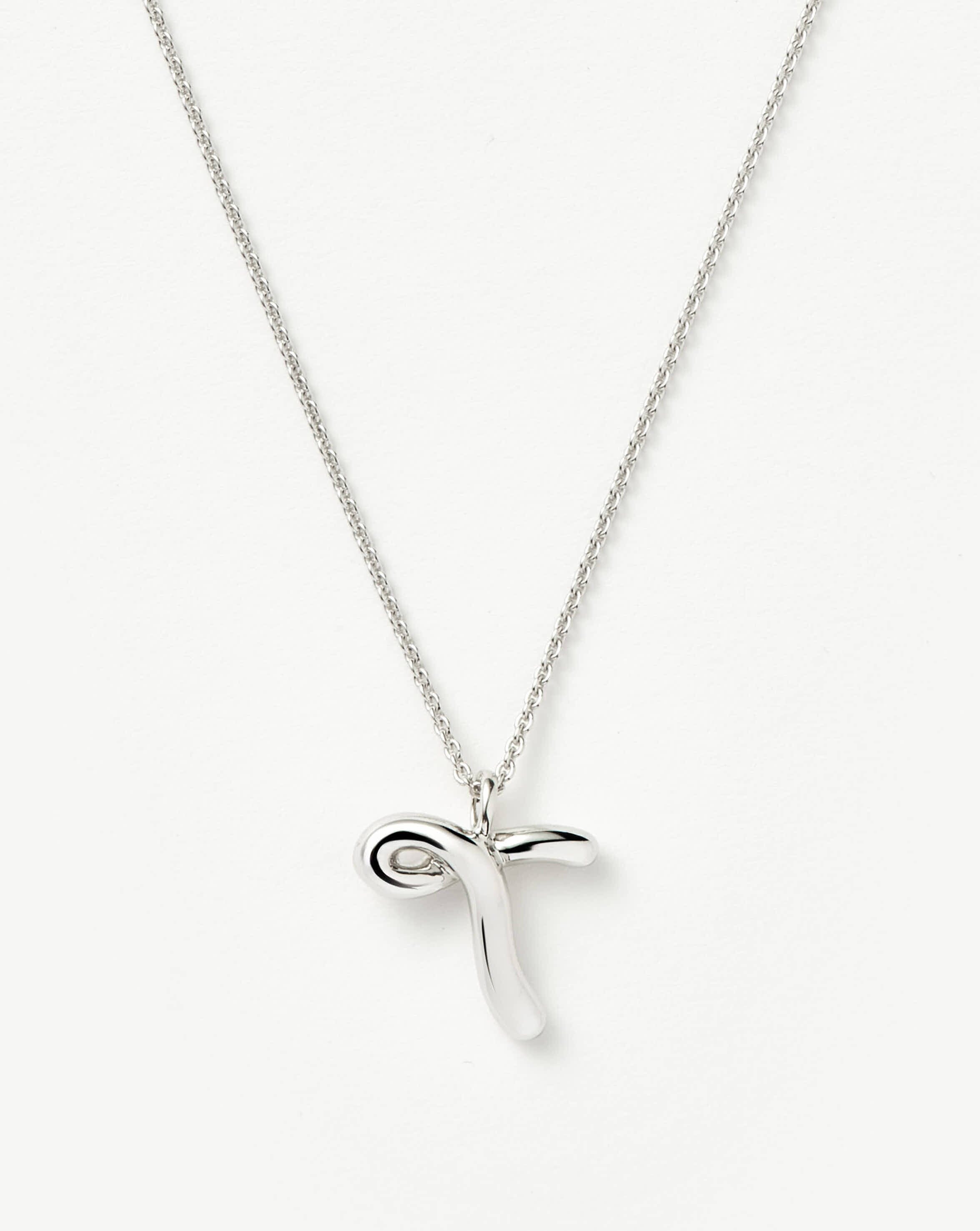Curly Molten Initial Pendant Necklace - T | Sterling Silver