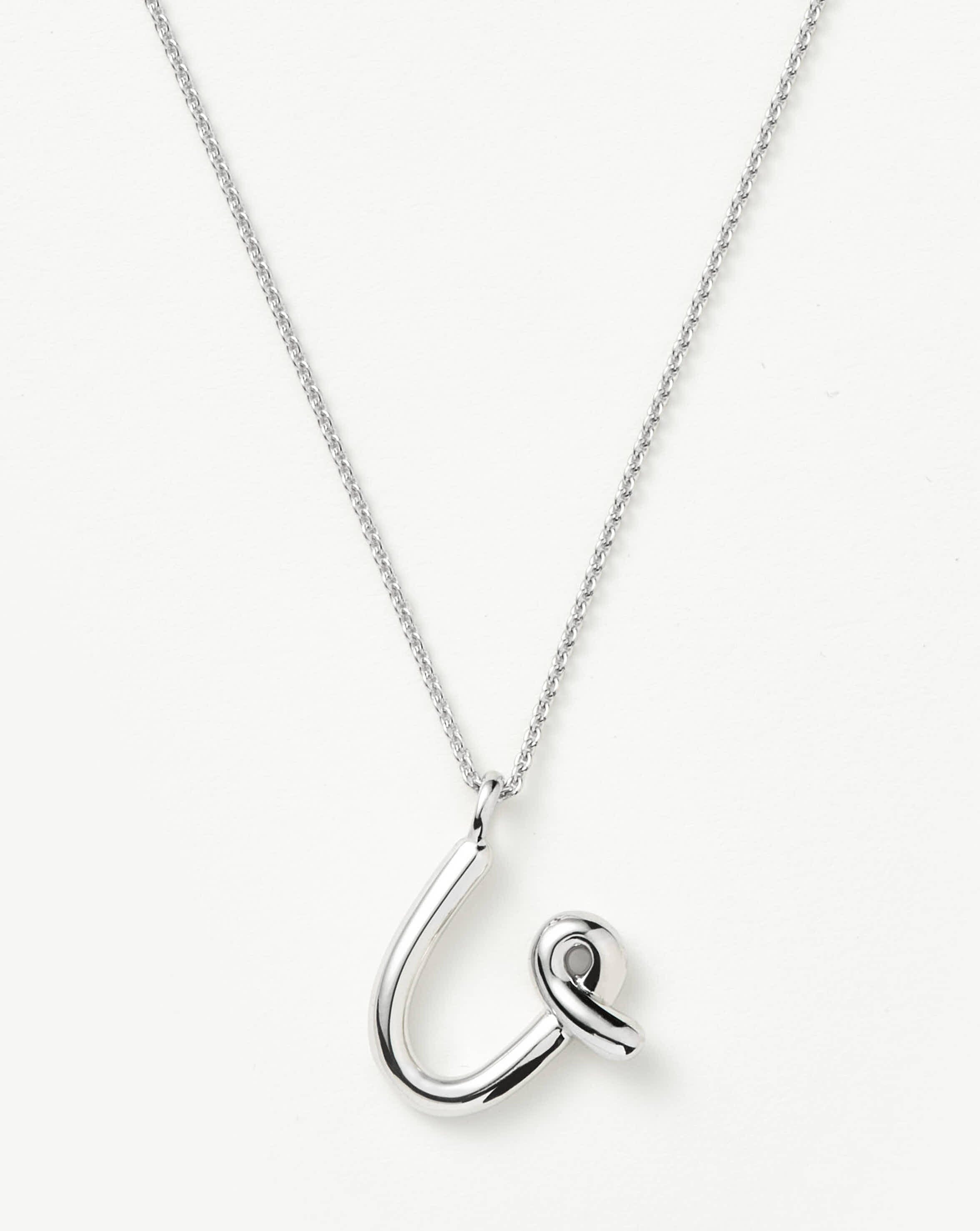 Curly Molten Initial Pendant Necklace - U | Sterling Silver