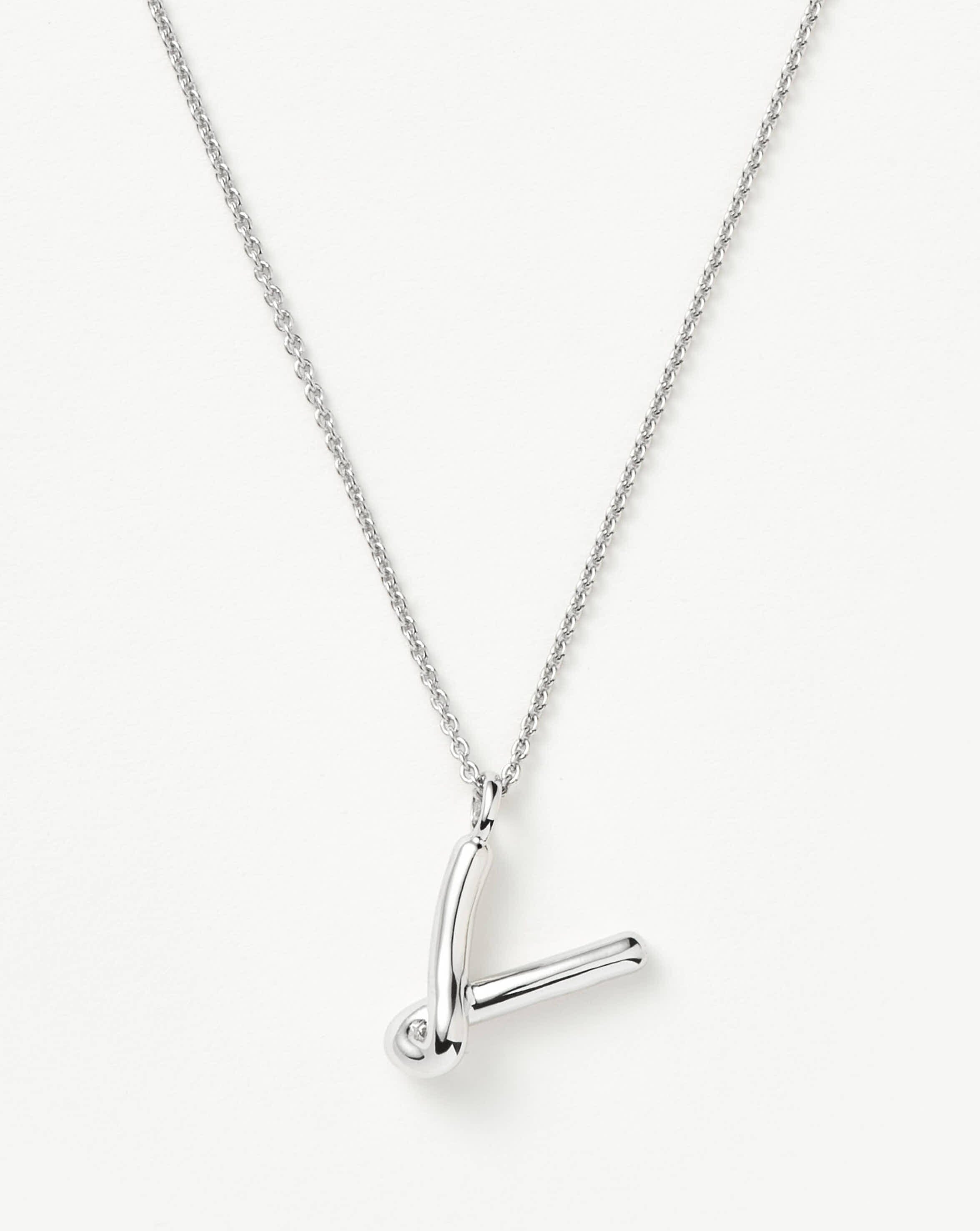 Curly Molten Initial Pendant Necklace - V | Sterling Silver