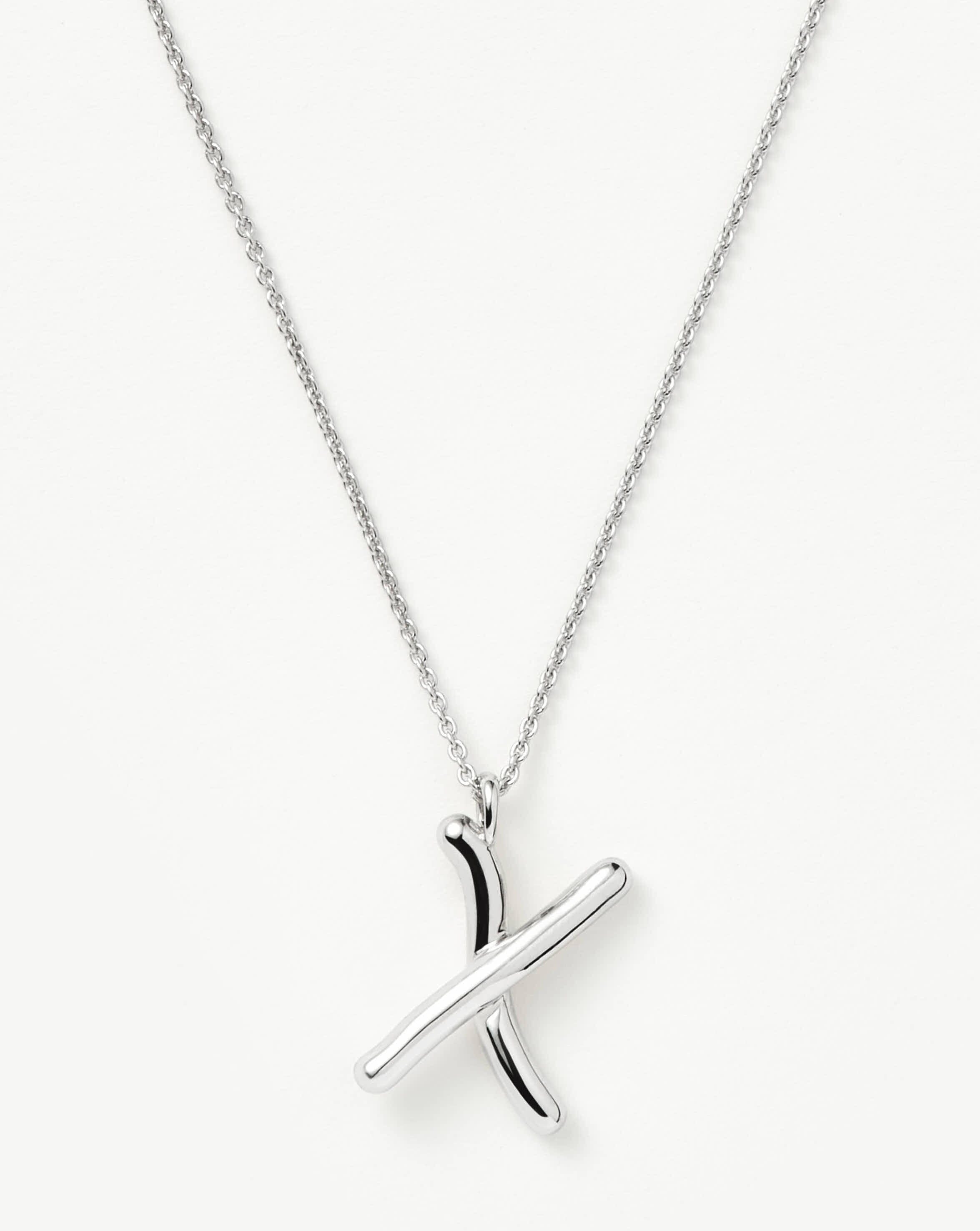 Curly Molten Initial Pendant Necklace - X | Sterling Silver
