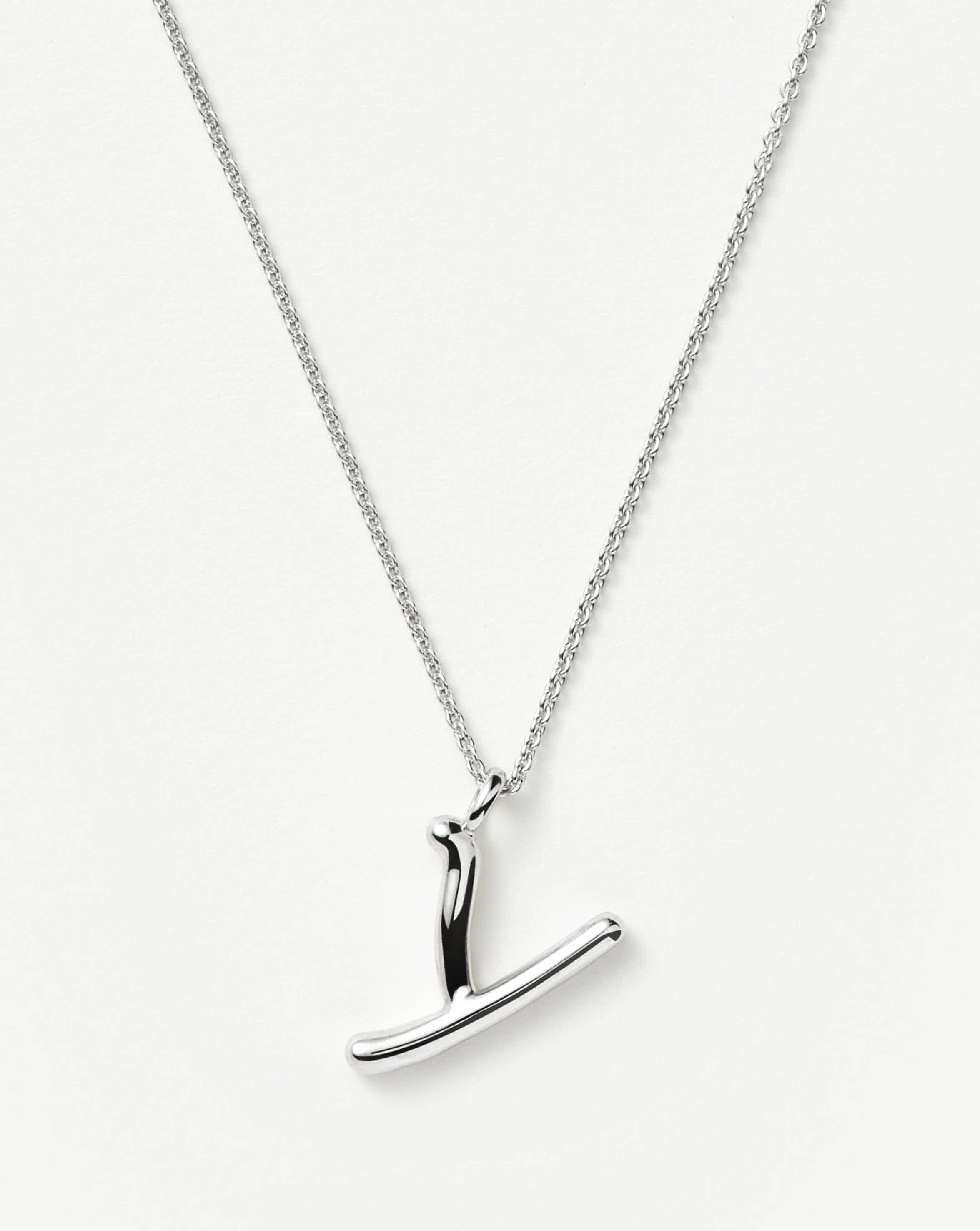 Curly Molten Initial Pendant Necklace - Y | Sterling Silver