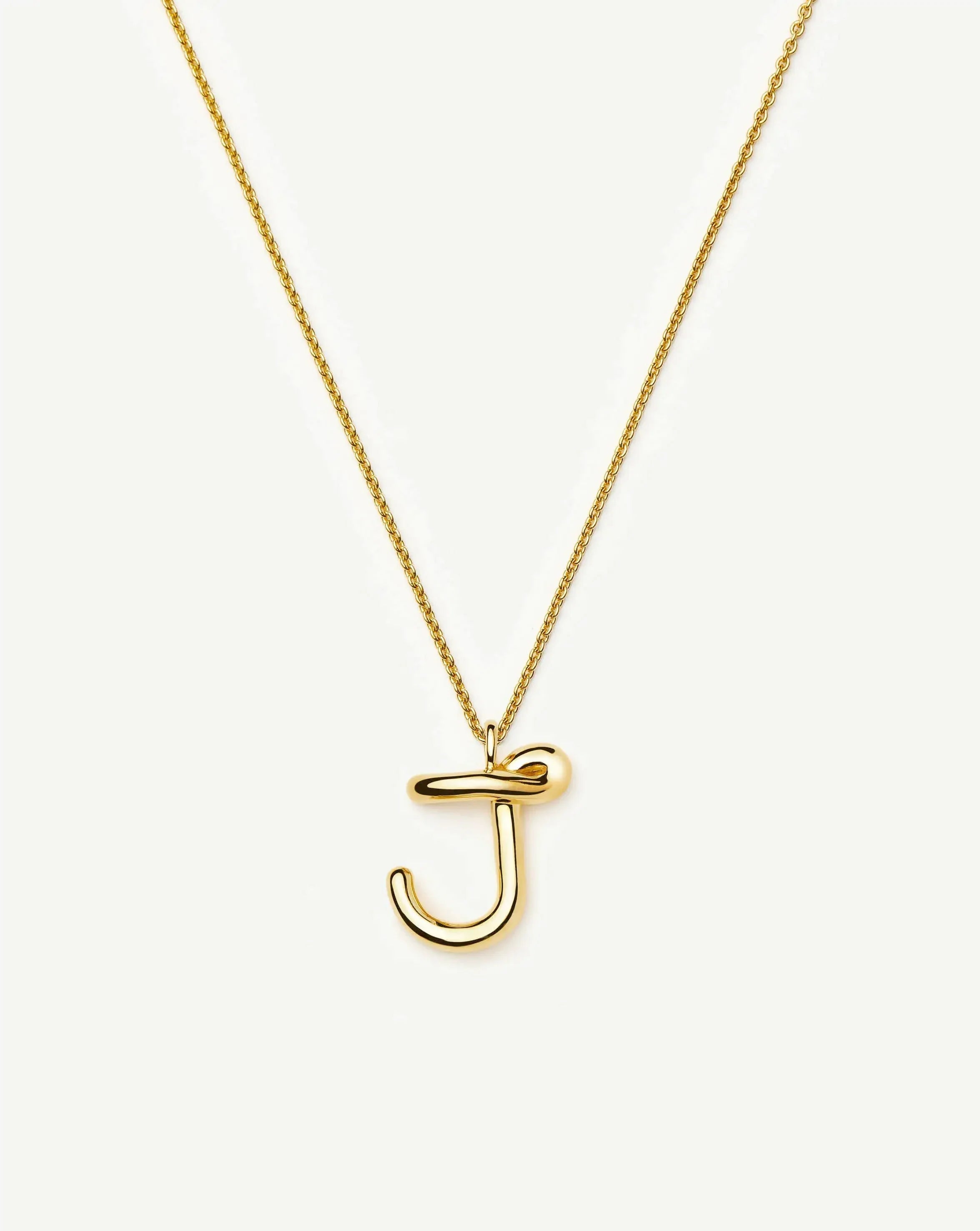 Curly Molten Initial Pendant Necklace - J | 18ct Gold Vermeil