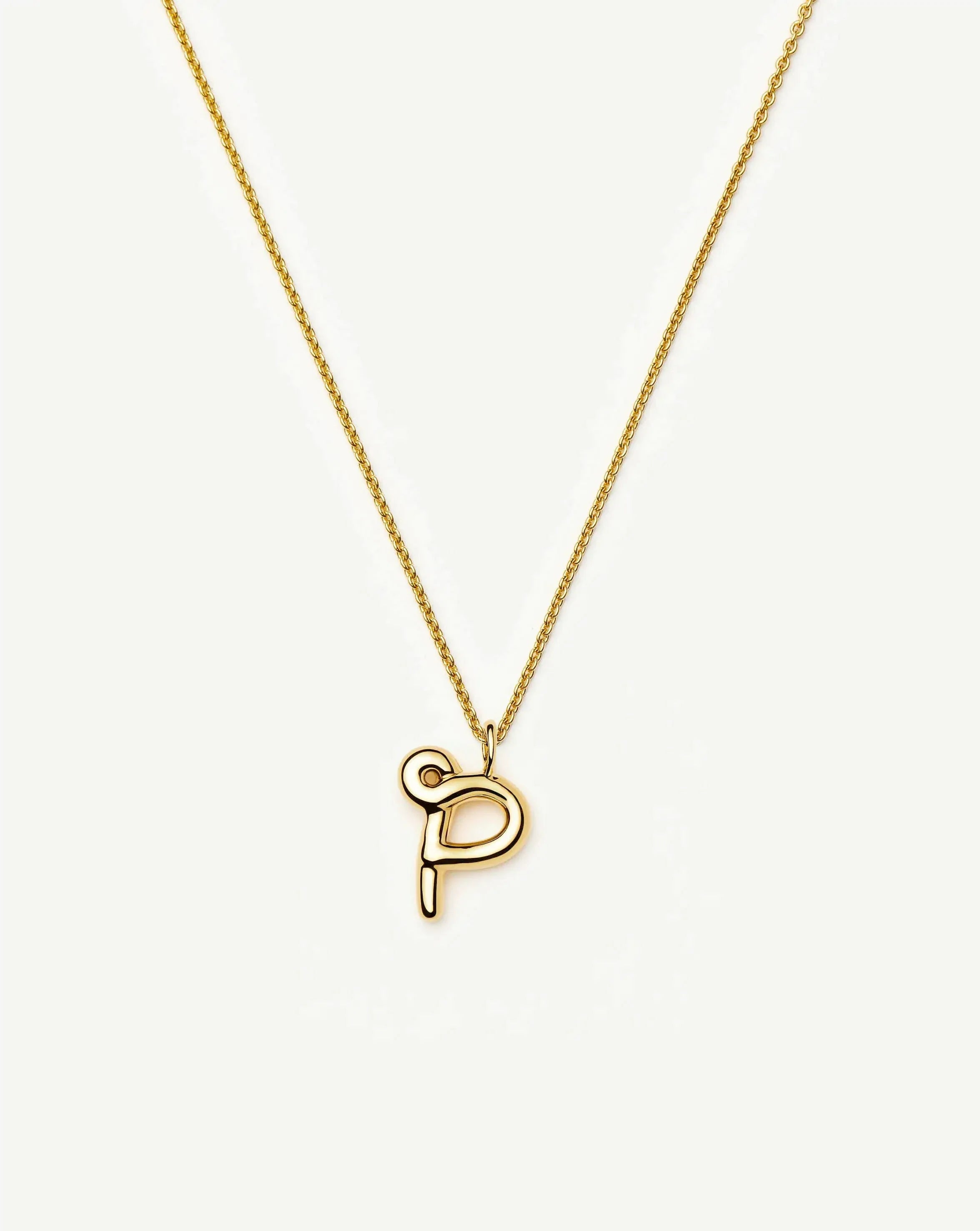 Curly Molten Initial Pendant Necklace - P | 18ct Gold Vermeil