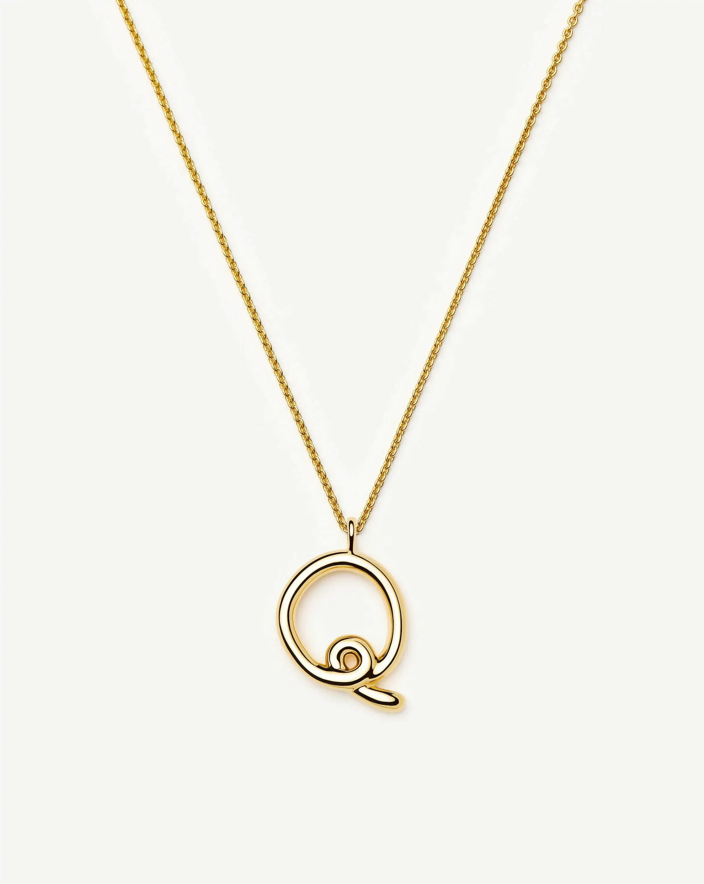 Curly Molten Initial Pendant Necklace - Q | 18ct Gold Vermeil