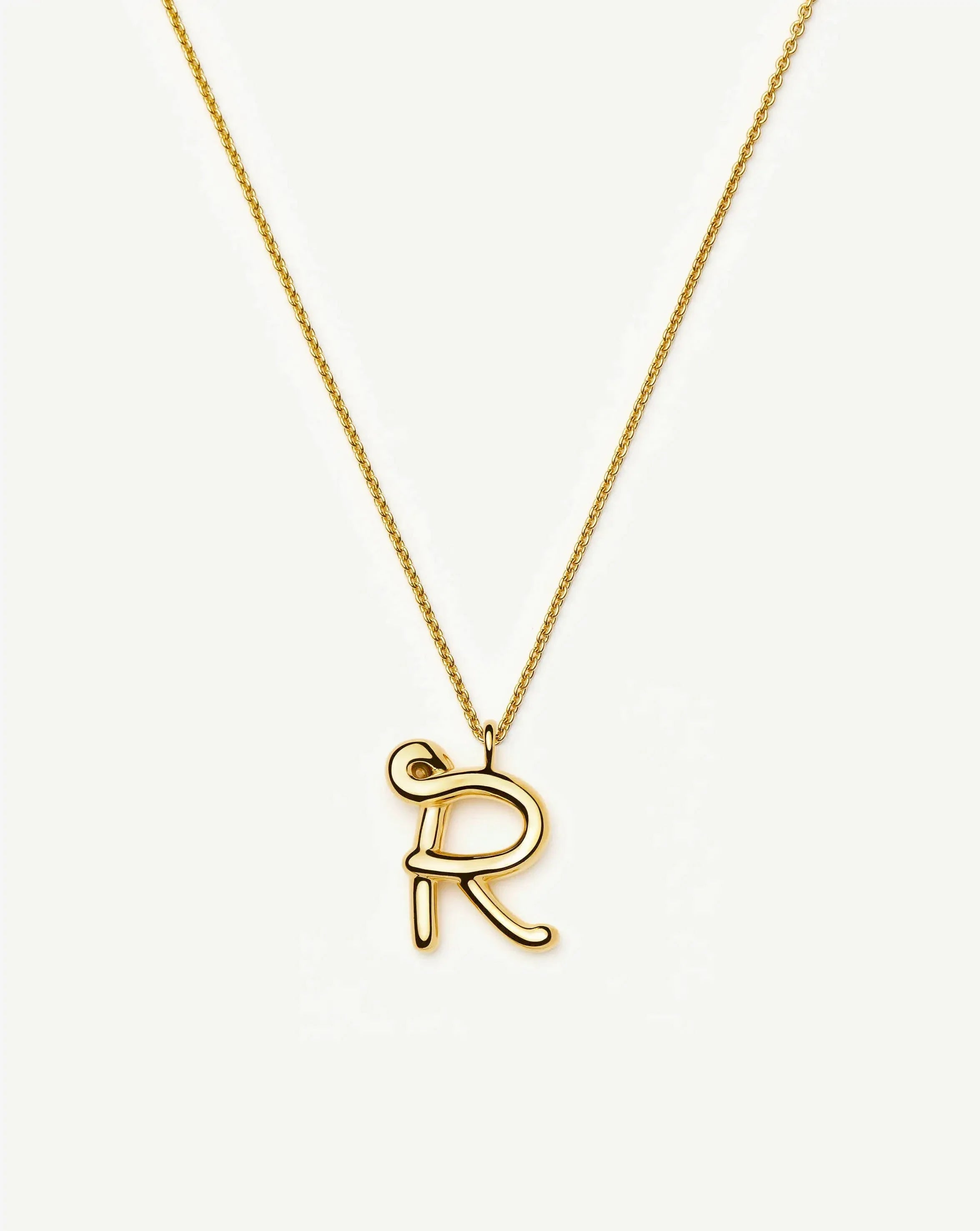 Curly Molten Initial Pendant Necklace - R | 18ct Gold Vermeil