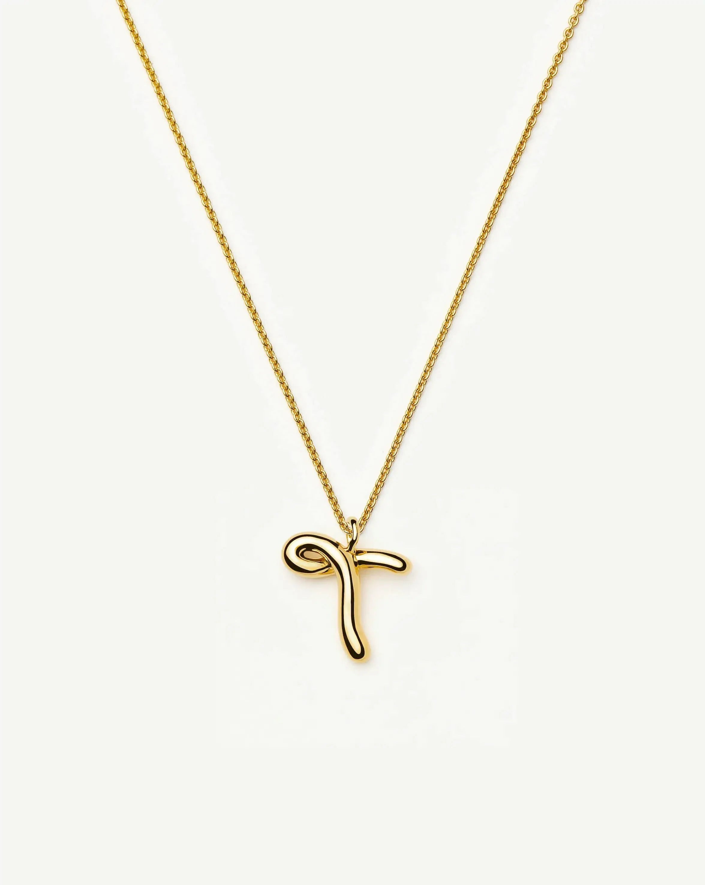 Curly Molten Initial Pendant Necklace - T | 18ct Gold Vermeil