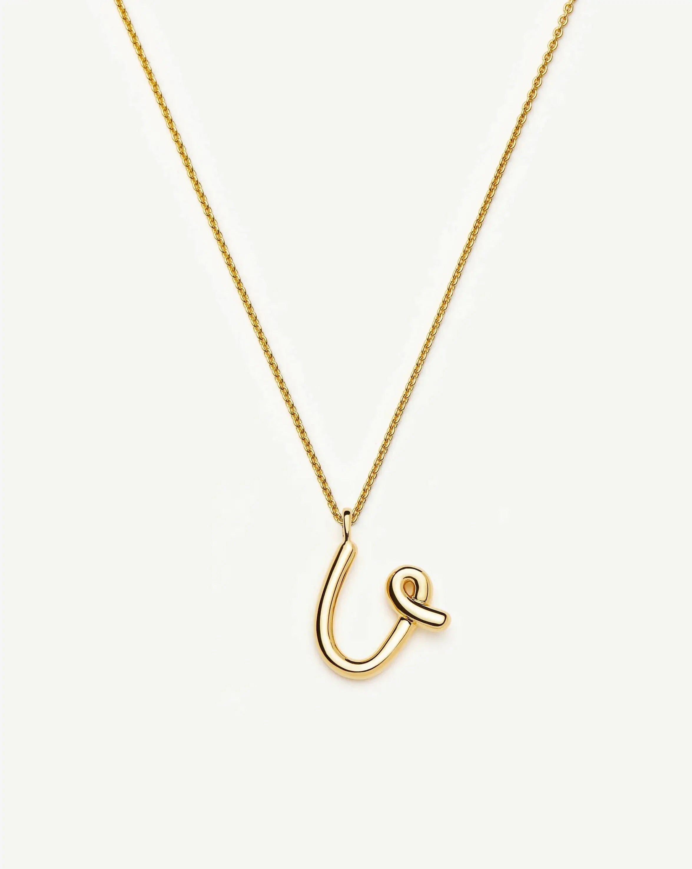 Curly Molten Initial Pendant Necklace - U | 18ct Gold Vermeil