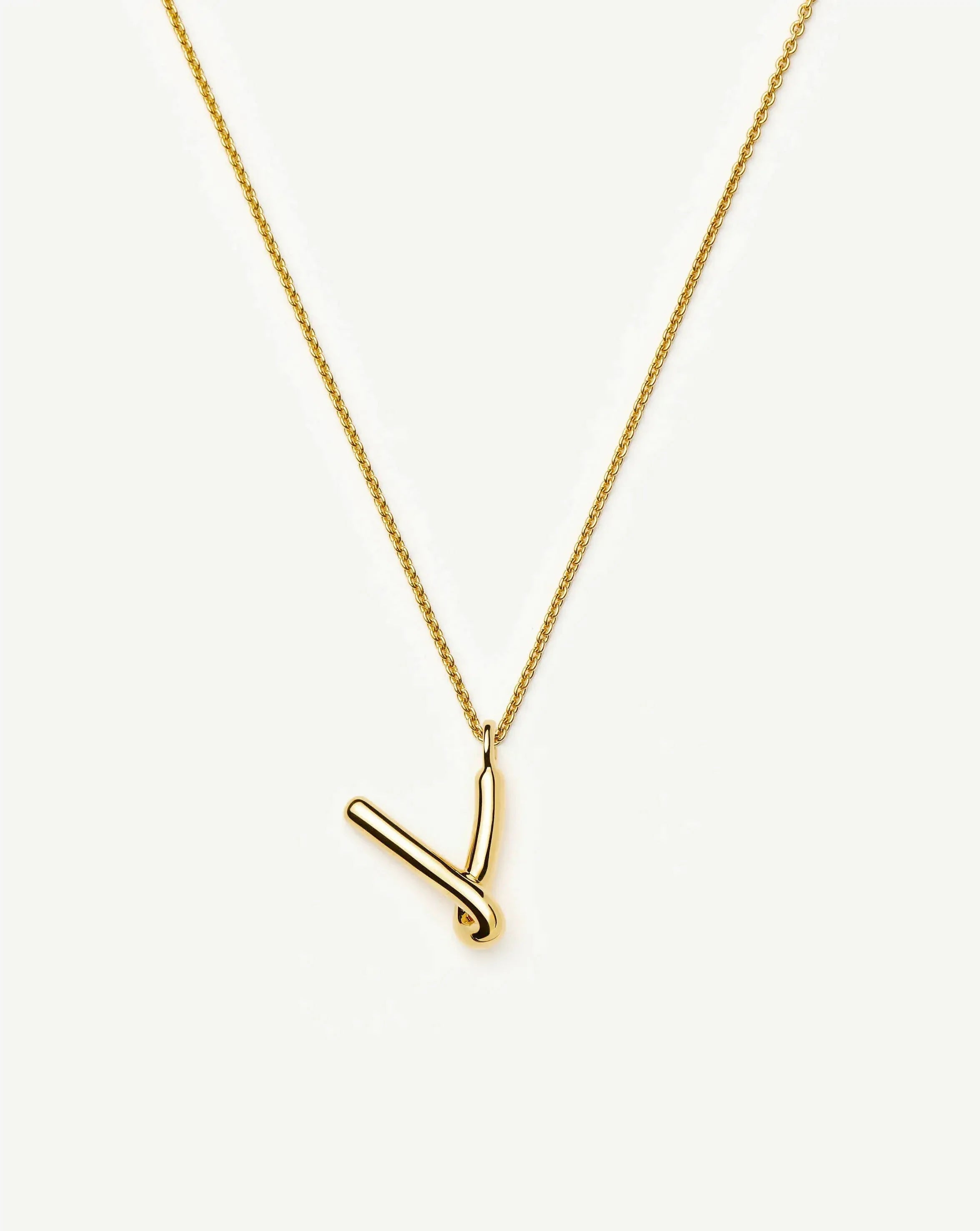 Curly Molten Initial Pendant Necklace - V | 18ct Gold Vermeil