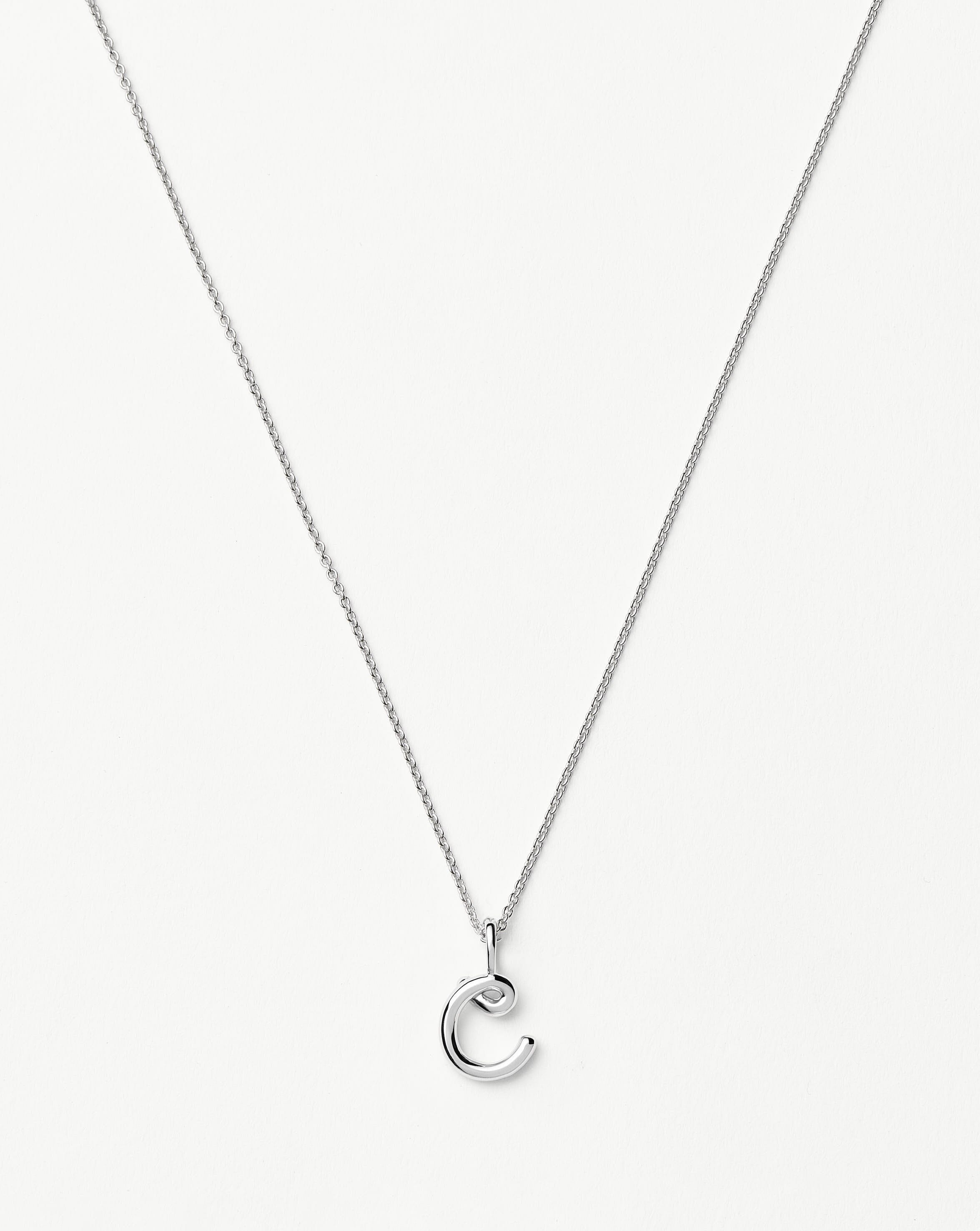Curly Molten Mini Initial Necklace - C | Sterling Silver