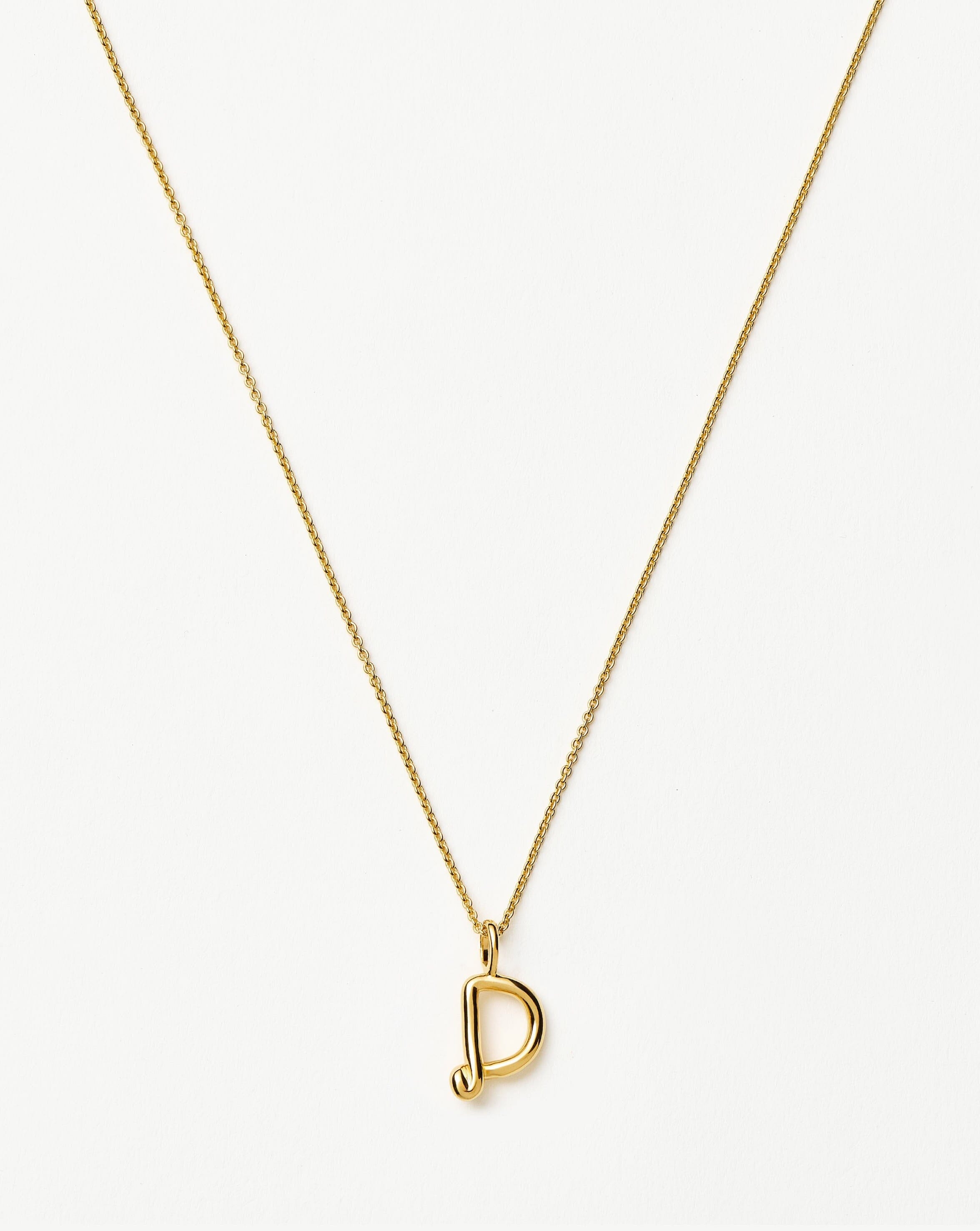 Curly Molten Mini Initial Necklace - D  | 18ct Gold Vermeil