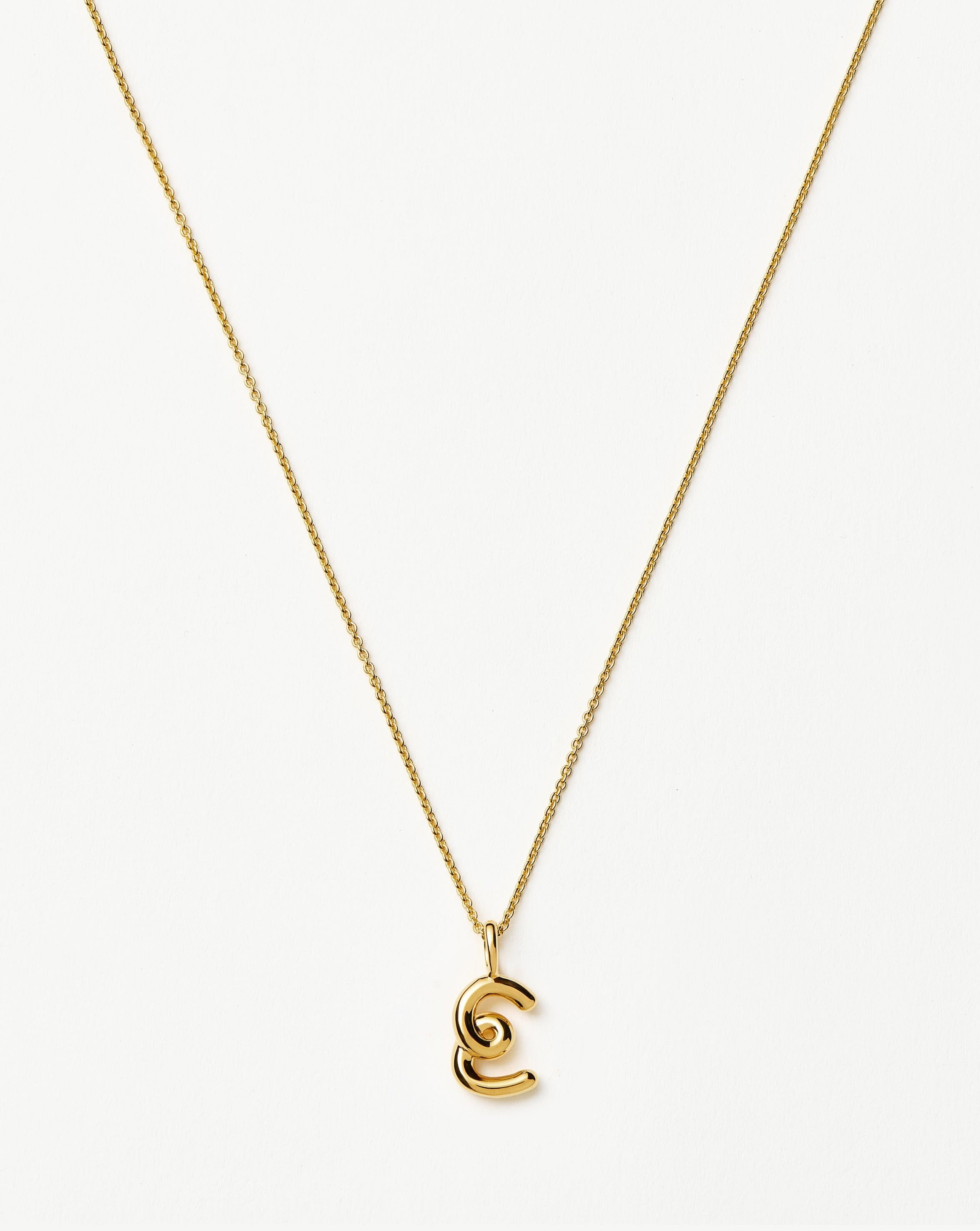Curly Molten Mini Initial Necklace - E | 18ct Gold Vermeil
