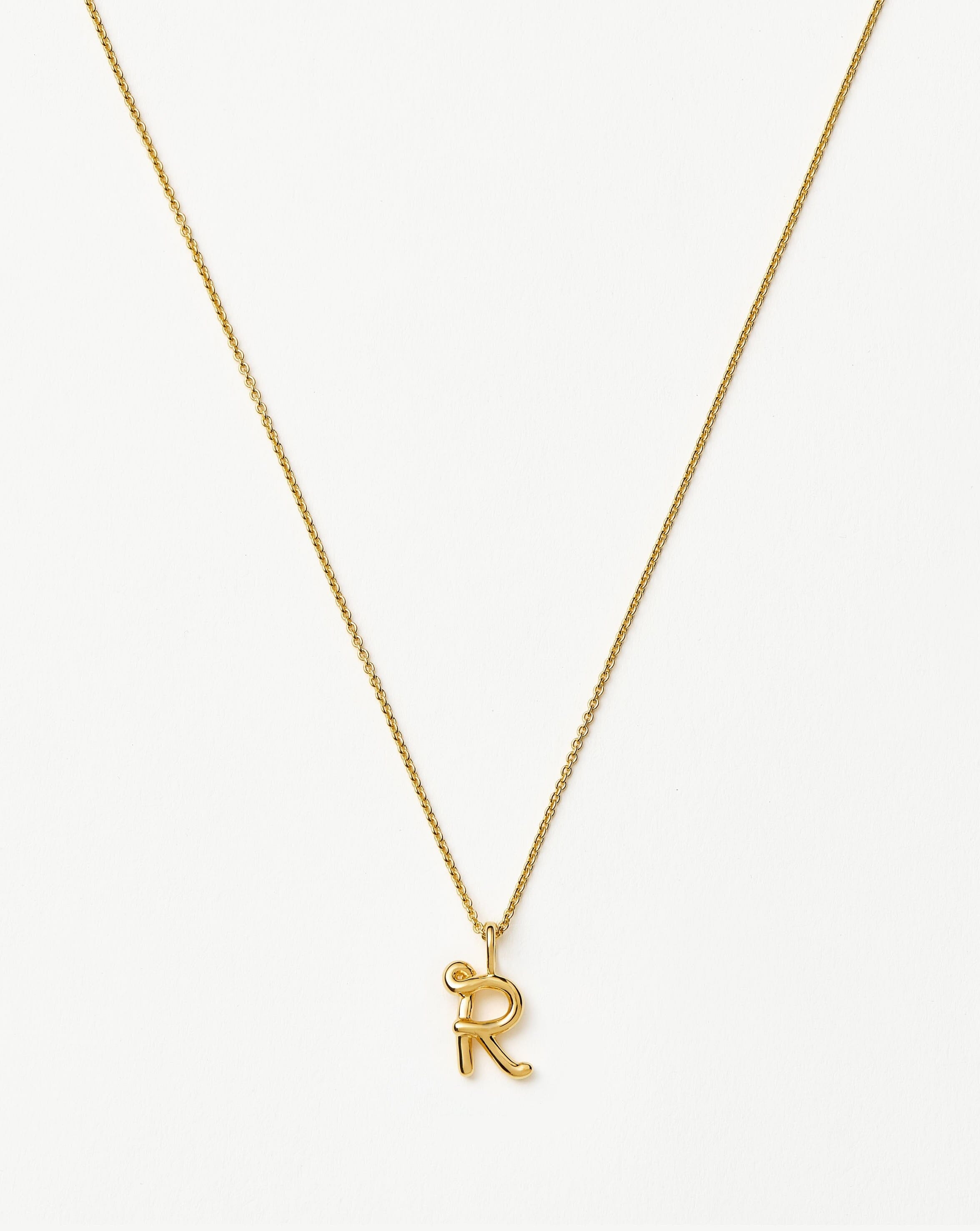 Curly Molten Mini Initial Necklace - R | 18ct Gold Vermeil