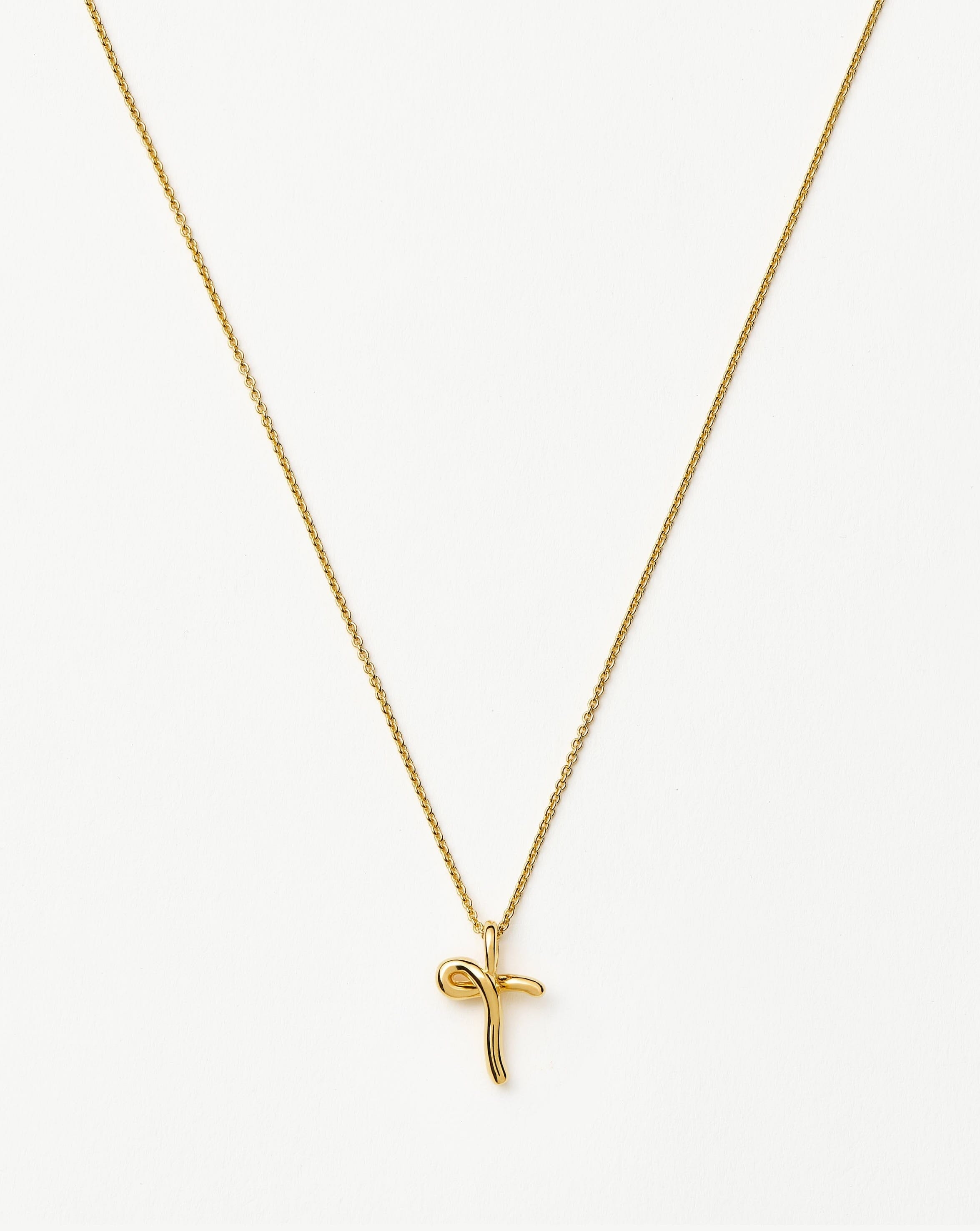 Curly Molten Mini Initial Necklace - T | 18ct Gold Vermeil