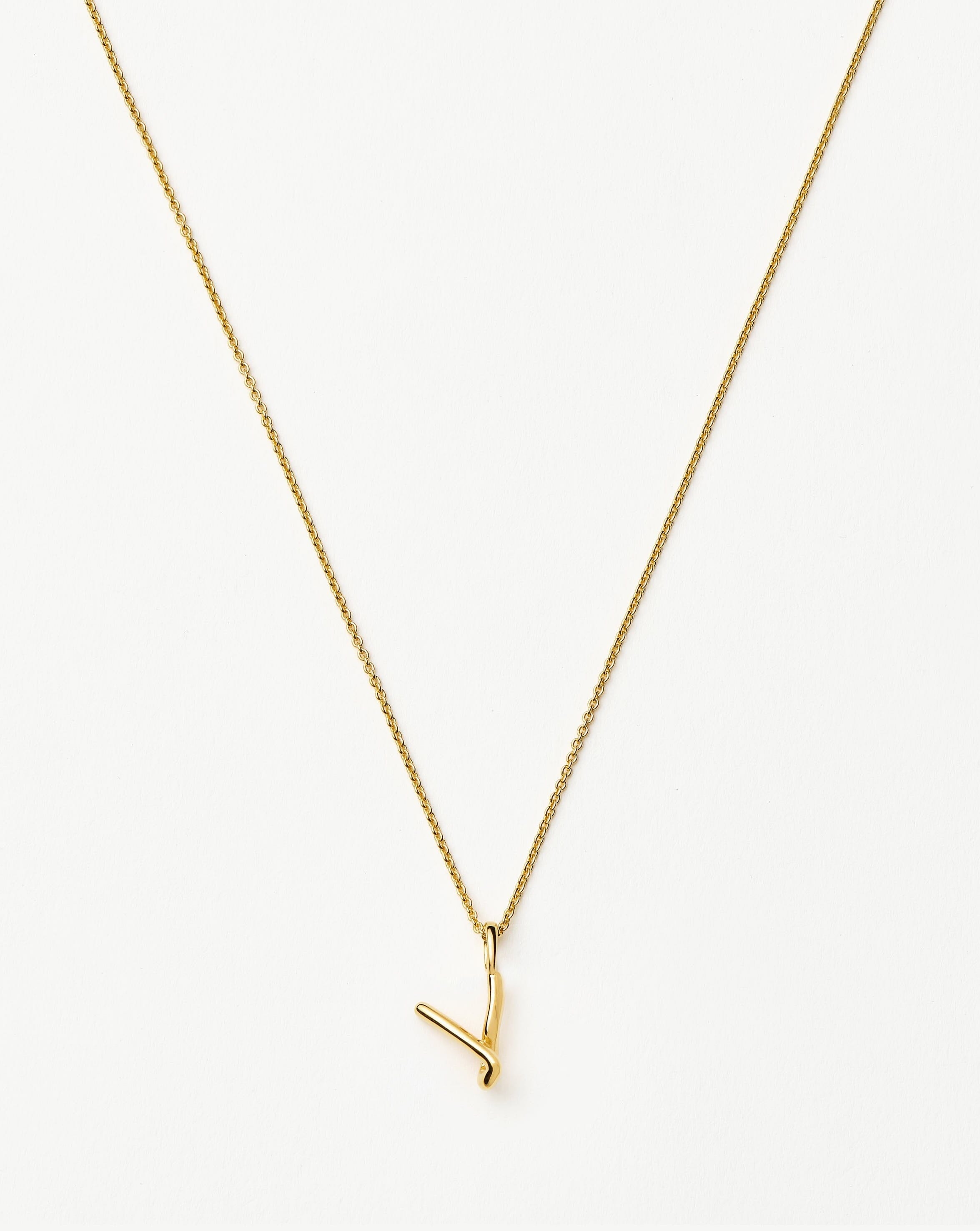 Curly Molten Mini Initial Necklace - V | 18ct Gold Vermeil