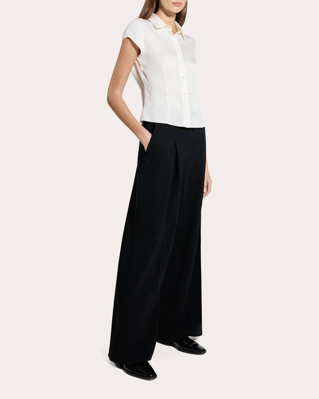 Silk Cap-Sleeve Button-Up