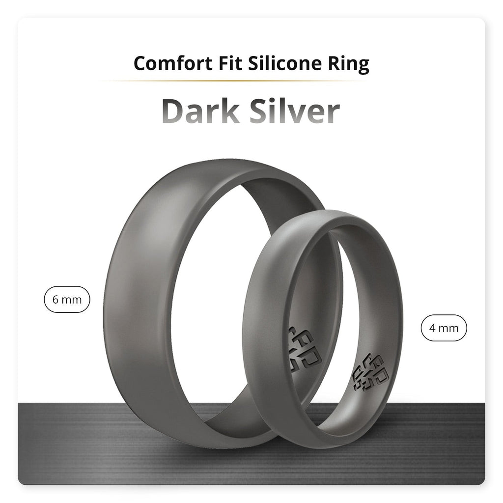 Dark Silver Breathable Silicone Ring - Arc 4mm or 6mm