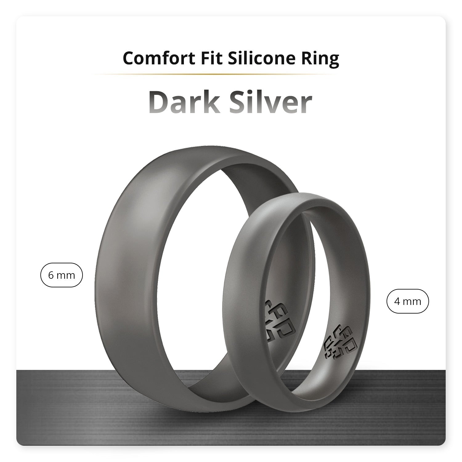 Dark Silver Breathable Silicone Ring - Arc 4mm or 6mm