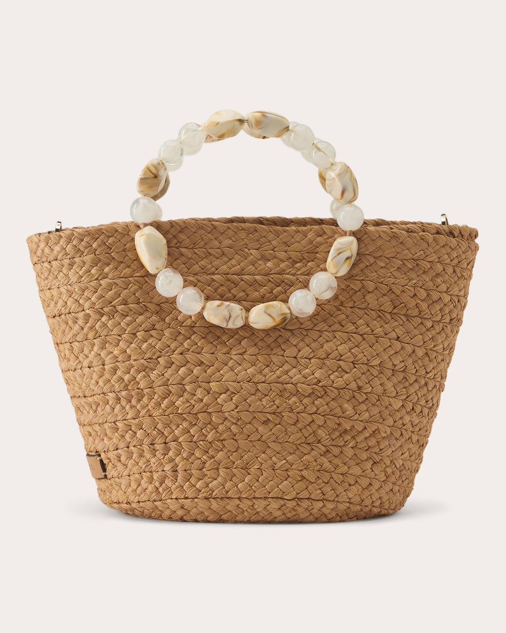 Nacre Faux Pebble Embellished Braided Raffia Tote