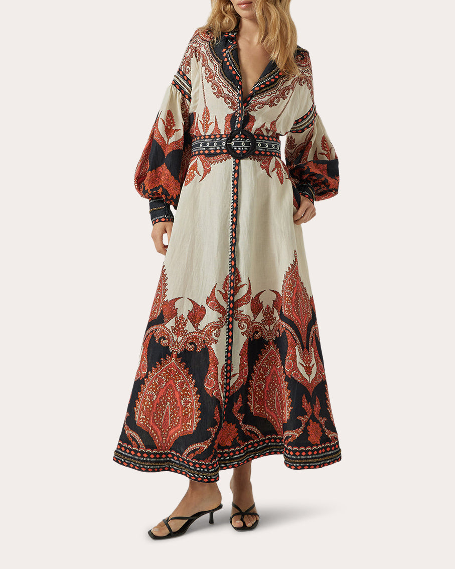 Florista Beaded Paisley Maxi Shirt Dress
