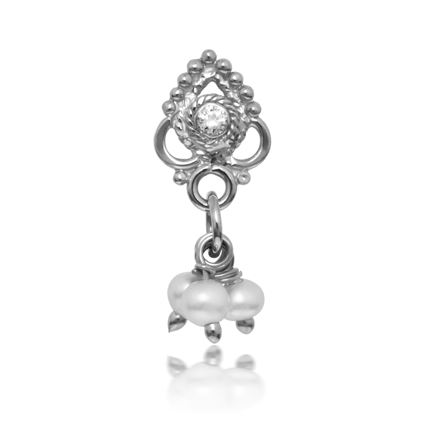Diamond Ajna with Pearl Dangle Threaded Stud Earring With Titanium Backing