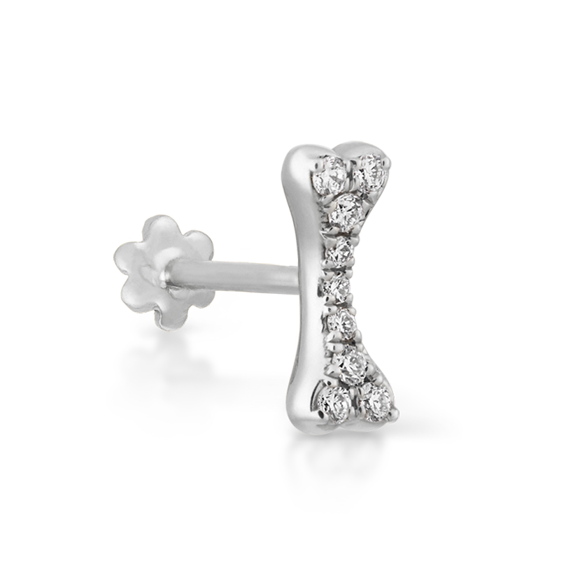 Diamond Bone Threaded Stud Earring With Titanium Backing
