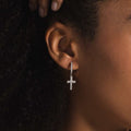 GLD Diamond Cross Micro Huggie Hoop Earrings in White Gold
