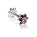 Rose Purple Diamond Flower Threaded Stud Earring With Titanium Backing