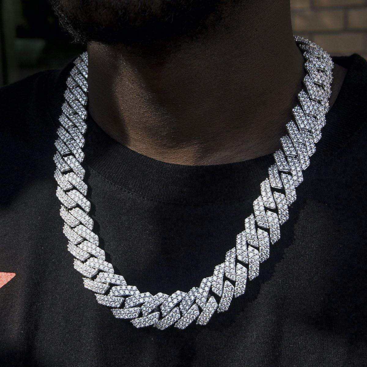 GLD Diamond Prong Cuban Chain in White Gold - 19mm
