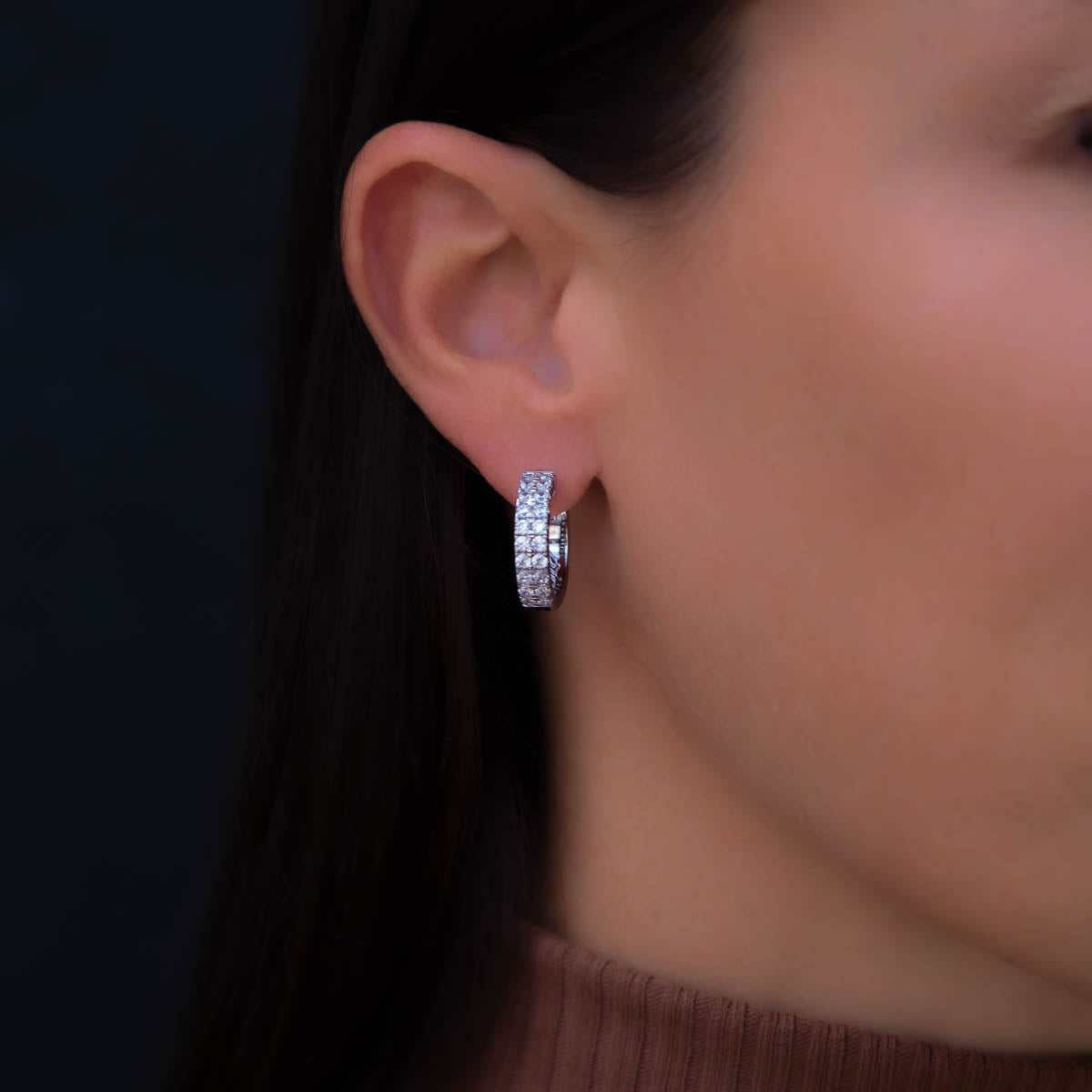 Double Row Small Hoop Earrings in White Gold