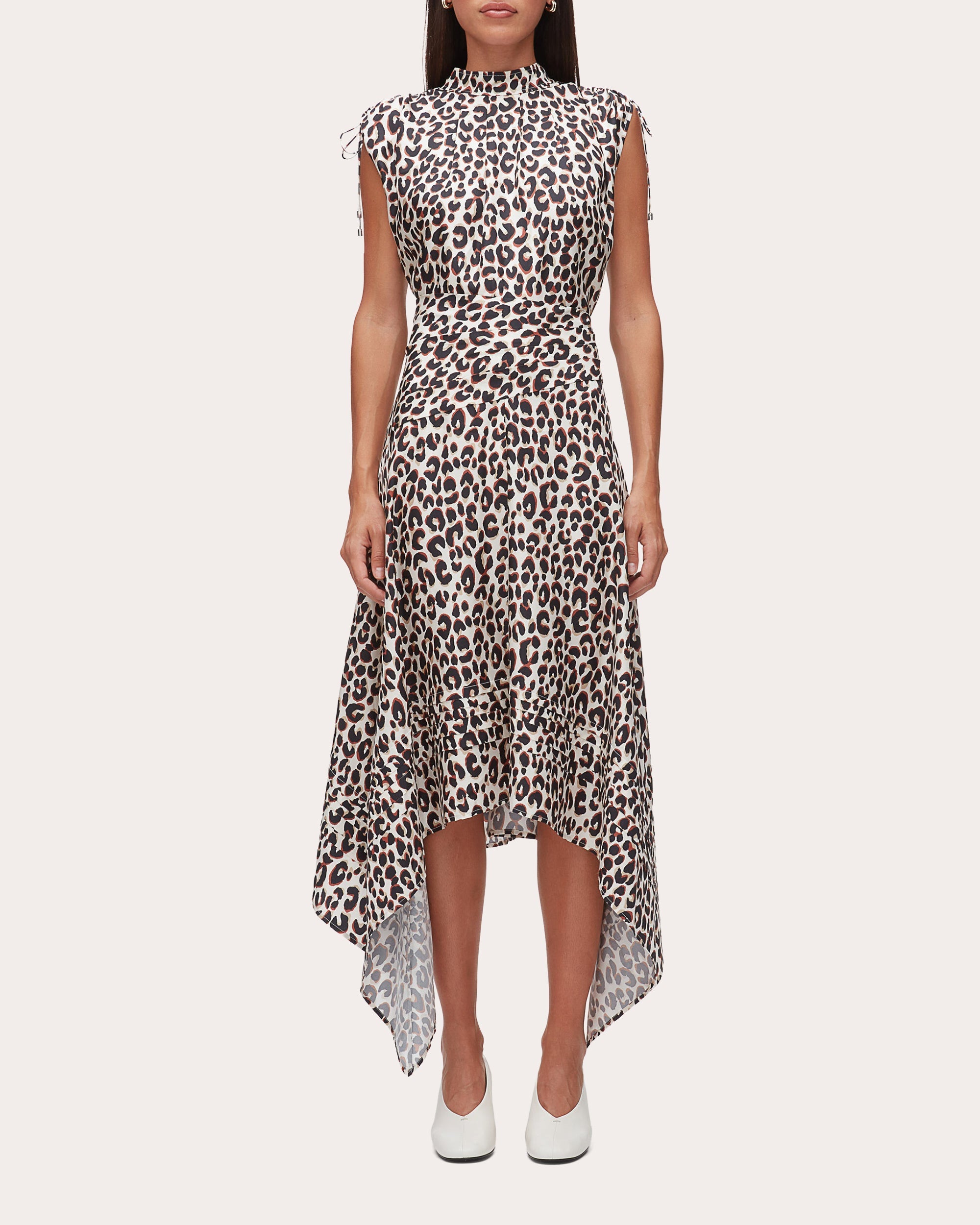 Leopard Silk Twill Ruched Handkerchief Dress
