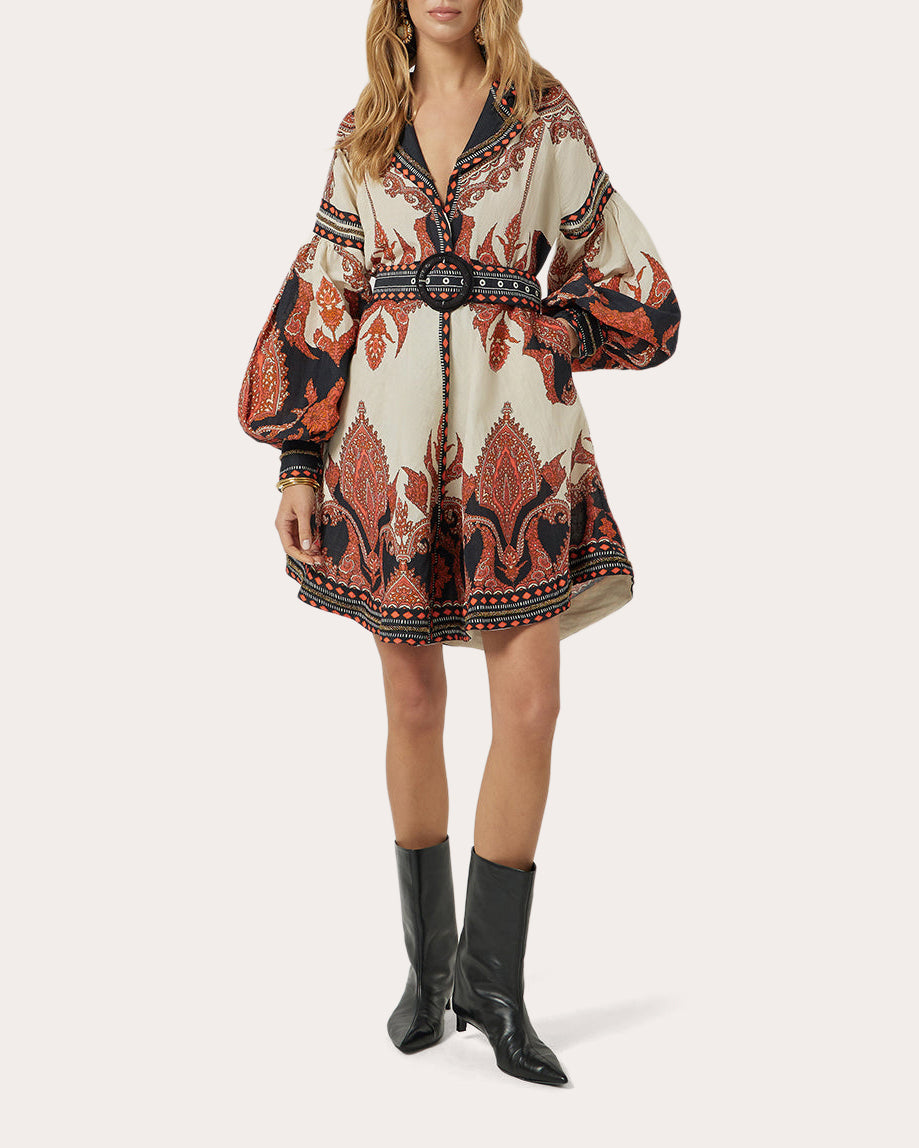 Florista Beaded Paisley Mini Shirt Dress
