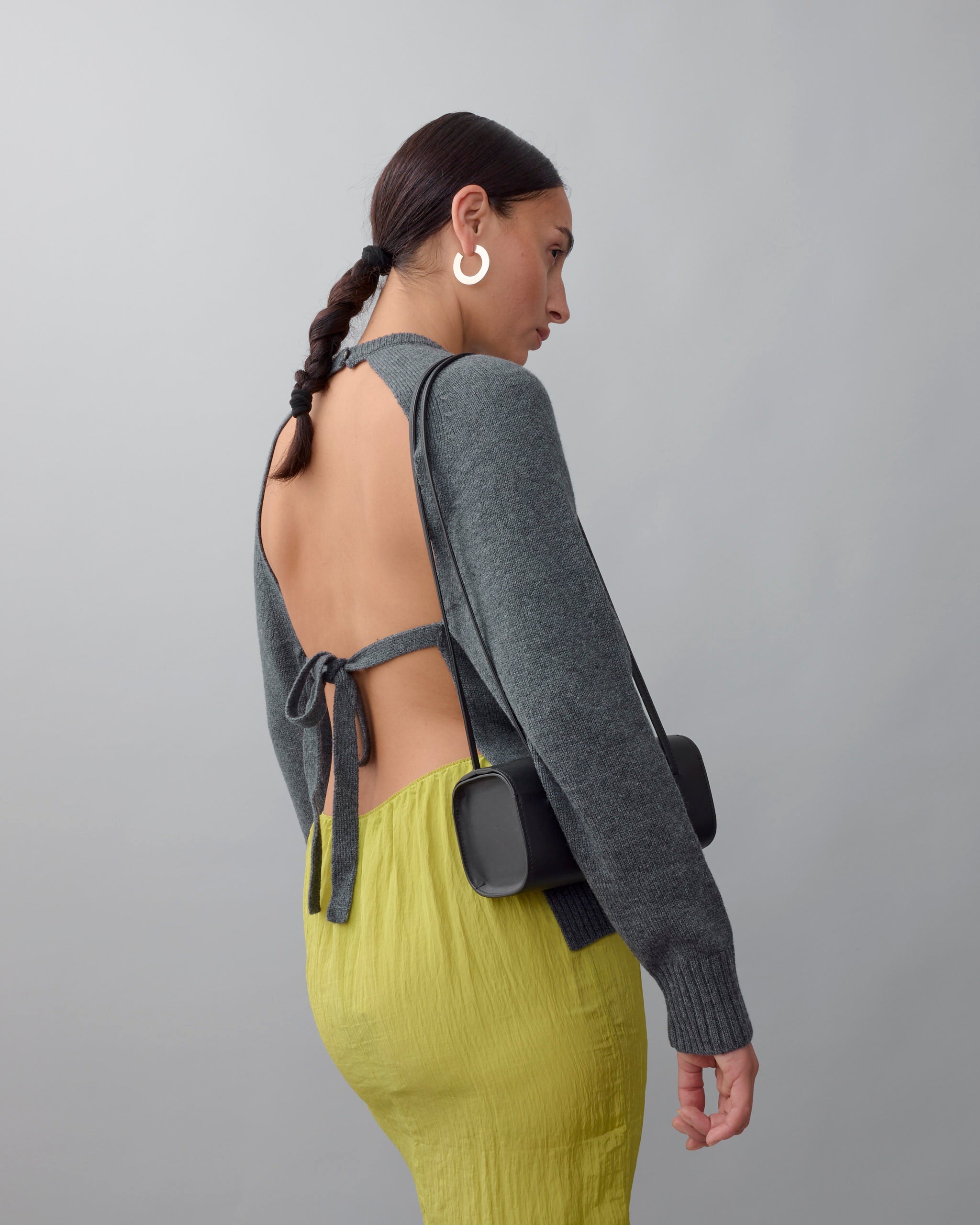 Merino Wool Open Back Cardigan in Grey
