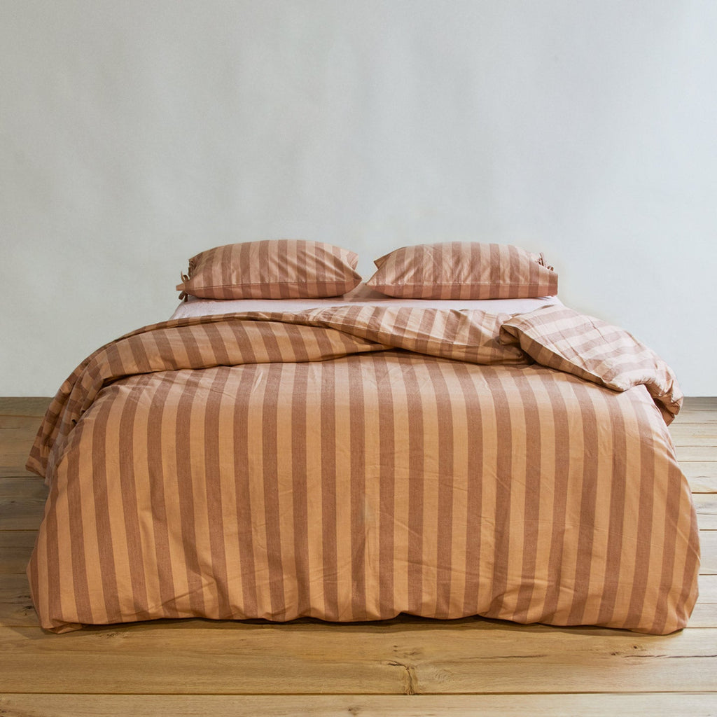 Essential Striped Duvet - Blush/Terracotta