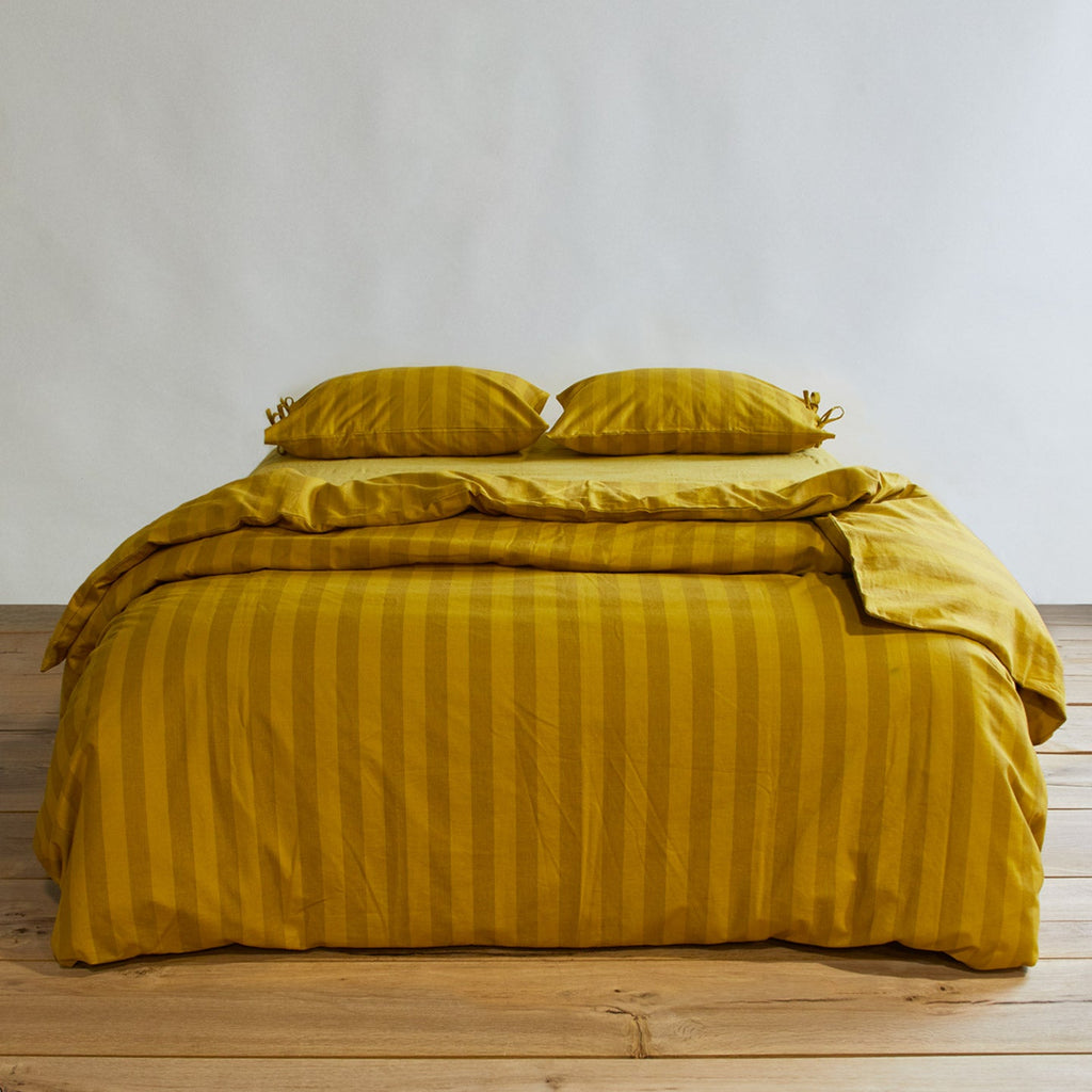Essential Striped Duvet - Mustard/Bronze