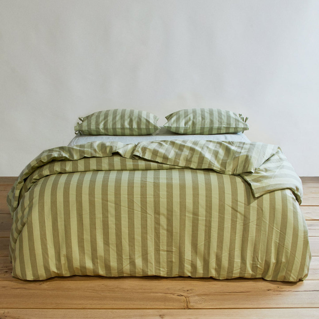 Essential Striped Duvet - Sage/Olive