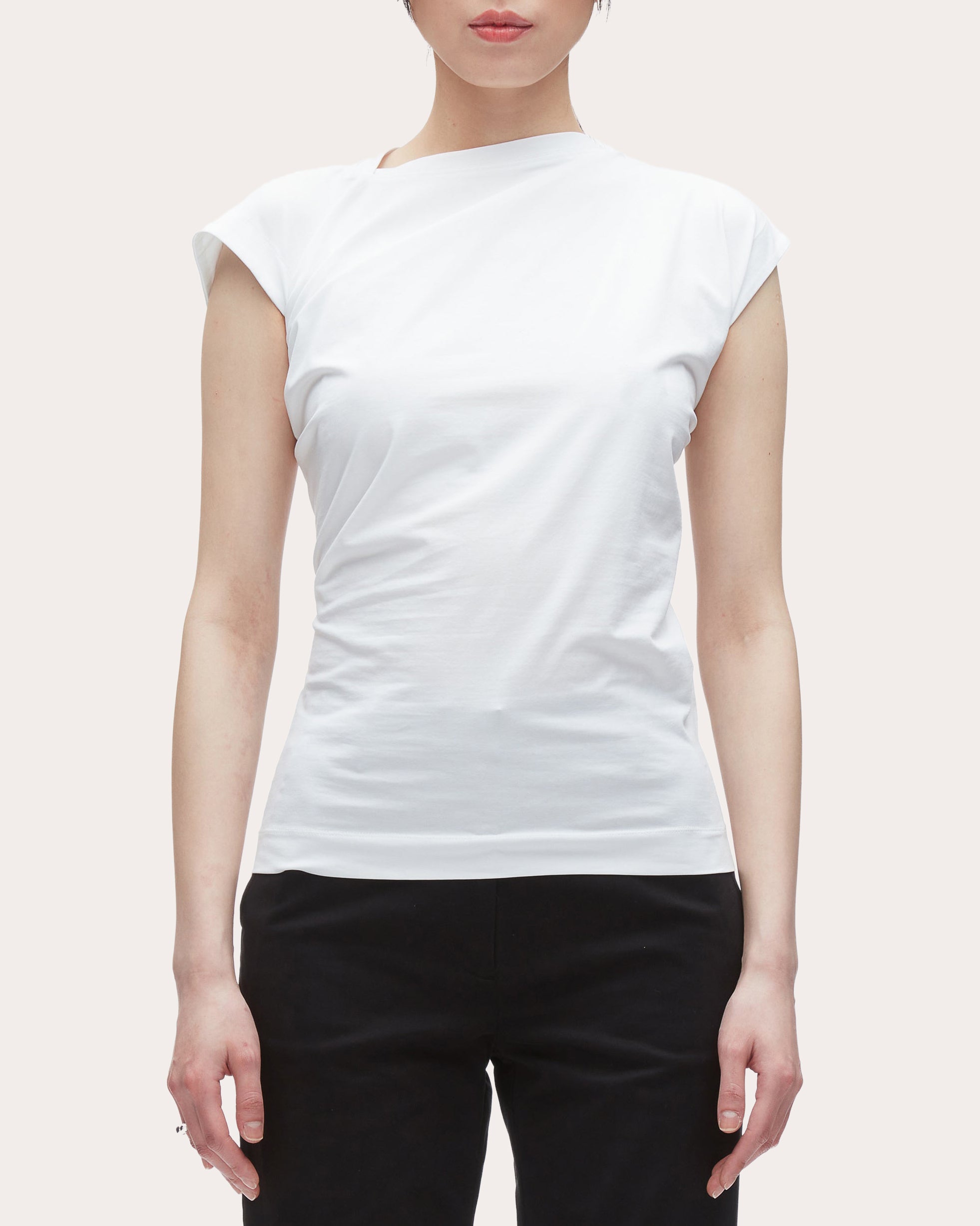Cotton Jersey Asymmetric Draped T-Shirt